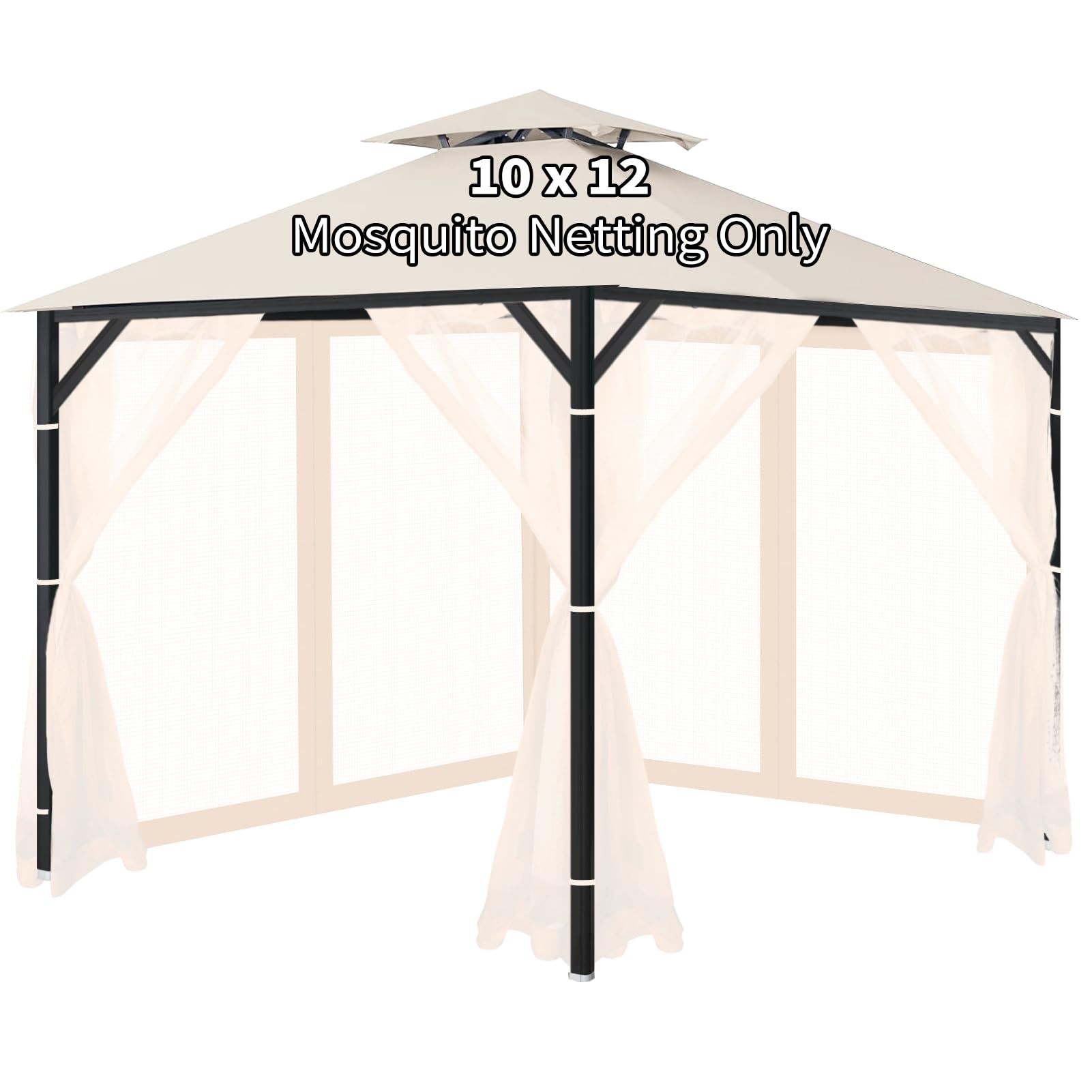 gazebo universal replacement mosquito netting, 10'x12' gazebo netting outdoor, 4-panel screen walls for outdoor patio with zipper (mosquito net only) (beige)