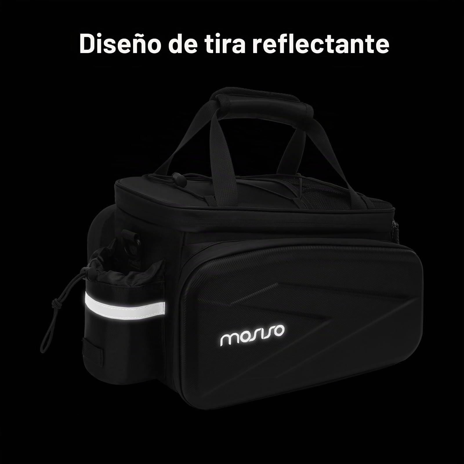 MOSISO Bike Rack Bolsa Tronco Nevera Bolso, Bicicleta Aislado Bolso del Asiento Trasero 2 Bolsillos EVA con Alforjas Laterales Plegables, 8L Bolsa Almacenes Equipaje Carga con Correa Hombro, Negro