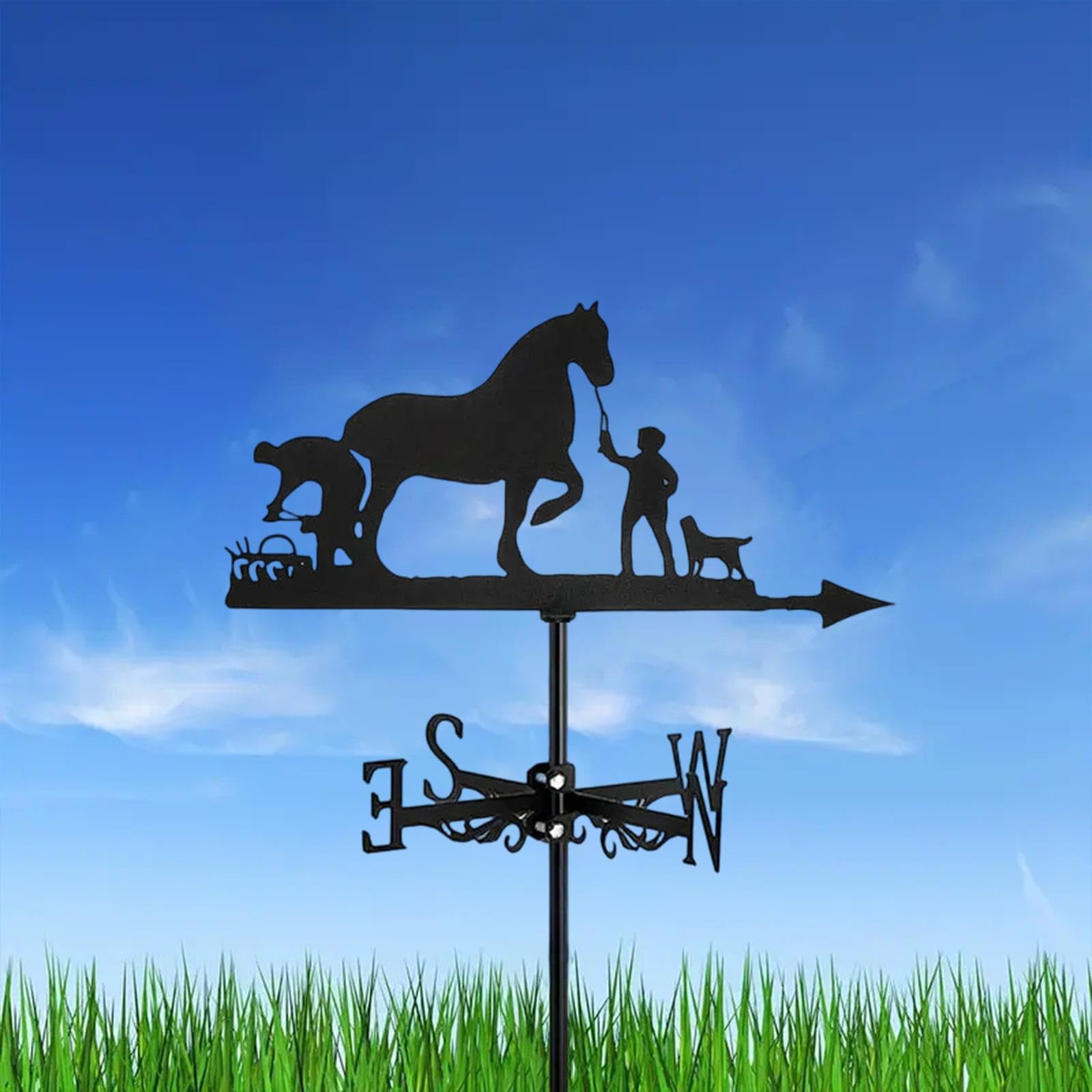MagiDeal Veleta para Caballos, indicador de dirección del Viento, Veleta para Exteriores, Patio, jardín, Techo, Granja, Caballo con Hombre