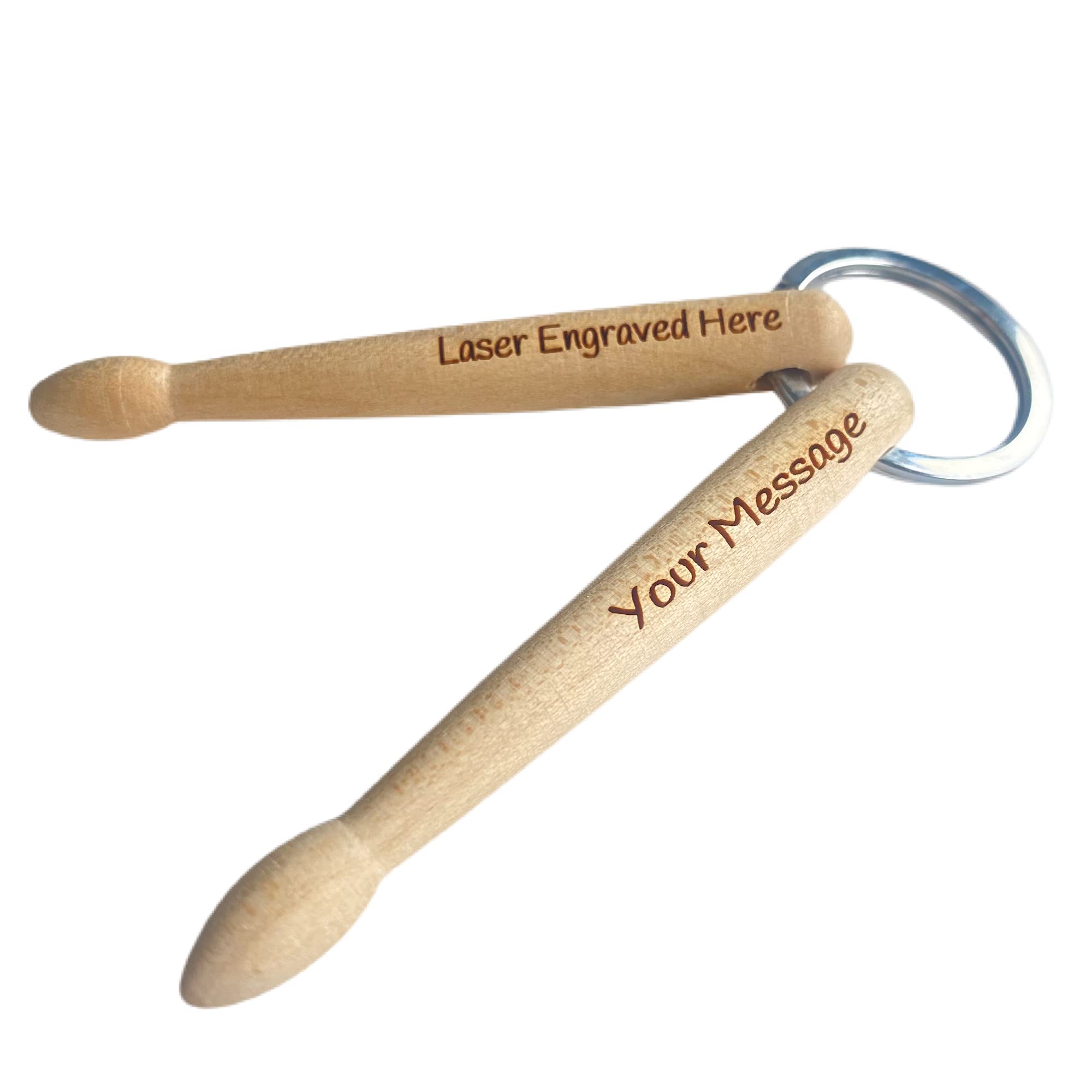 Yourdesign Unisex Brown Personalised Drumstick Keyring - Laser Engraved With Your Custom Message, Great Music Lovers Gift