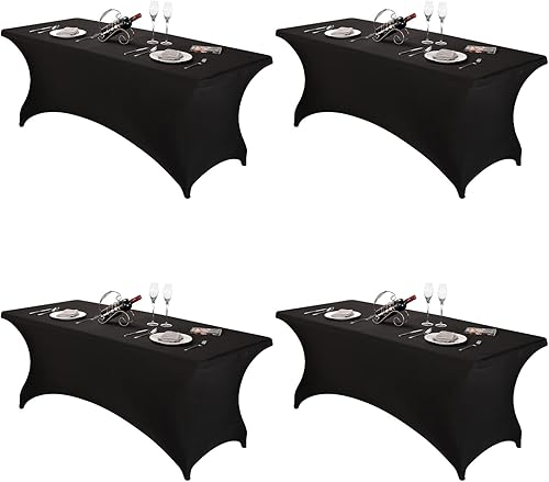 Paquete de 4 fundas de mesa de elastano de 6 pies, mantel ajustable para mesas rectangulares de 6 pies, fundas elásticas para mesas de patio, fundas