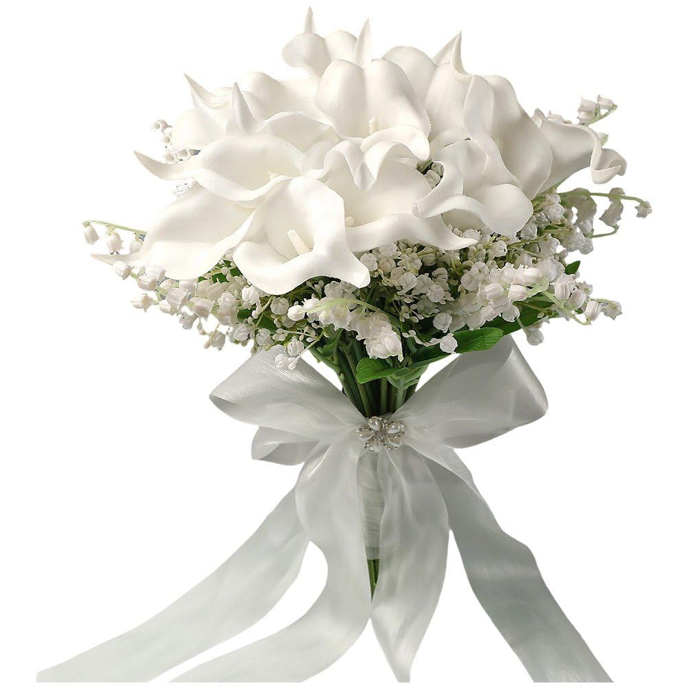 Sslvya Artificial Calla Lilies Bouquet Elegant Wedding Bride Holding Bouquet Rustic Bridesmaid Flower Bouquets for Wedding Party Decor