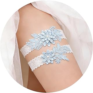 Blaues Strumpfband Hochzeit für Braut, 2PCS Spitze Elastisches BrautStrumpfband mit Perlen, Wedding Garters for Bride, Elegantes Braut Accessoires Hochzeitsstrumpfband Brautschmuck(D)