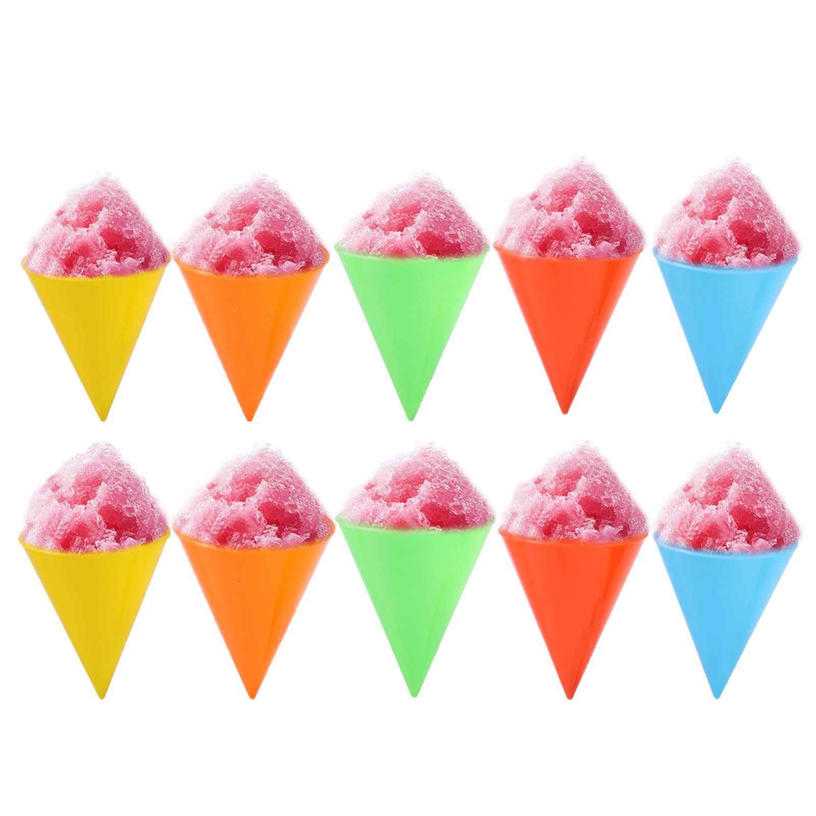 Lyreh 10pcs Reusable Snow Cone Cups, 4.1x3.1 Inch Plastic Shaved Ice Cups for Nostalgia & Cuisinart Snow Cone Machines (Yellow, Red, Blue, Orange, Green)