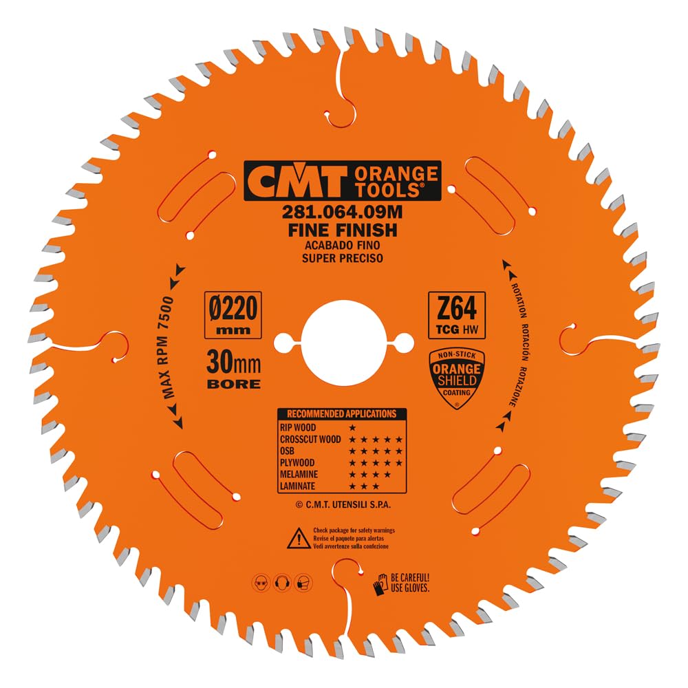CMT Orange Tools 281.064.09M - Sierra Circular Laminado y Aglomerado HW 220x3.2/2.2x30 Z64 TCG 10pos