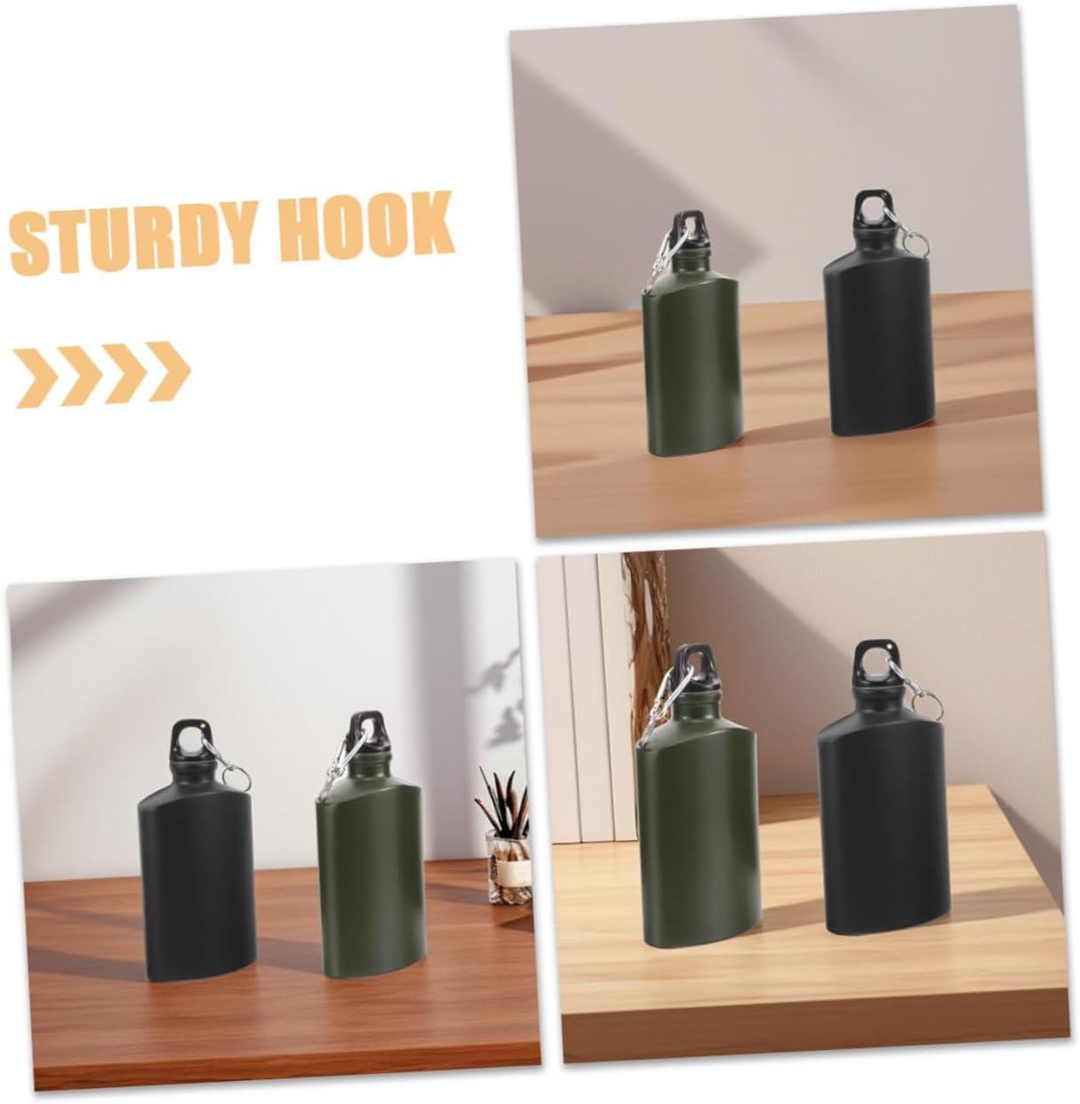 2pcs Outdoor Aluminum Alloy Camping Water Bottle Capacity Flask Leakproof Hiking Bottle Hook for Travel Military Water Jugs