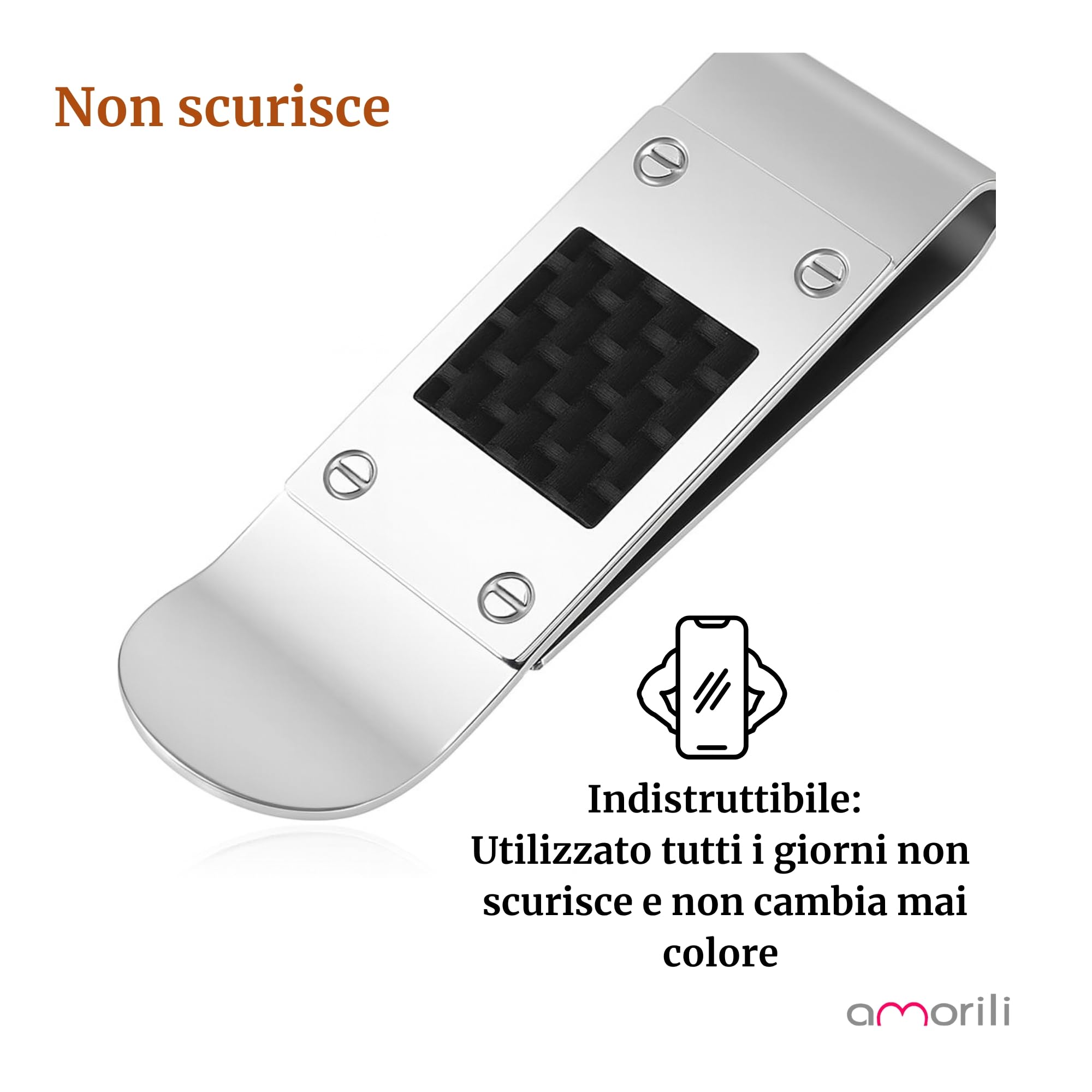 Porta Soldi Uomo Clip in Acciaio Inossidabile con Fibra di Carbonio – Fermasoldi Elegante e Resistente – Accessorio Minimal per Banconote e Carte – Idea Regalo Raffinata fsl026