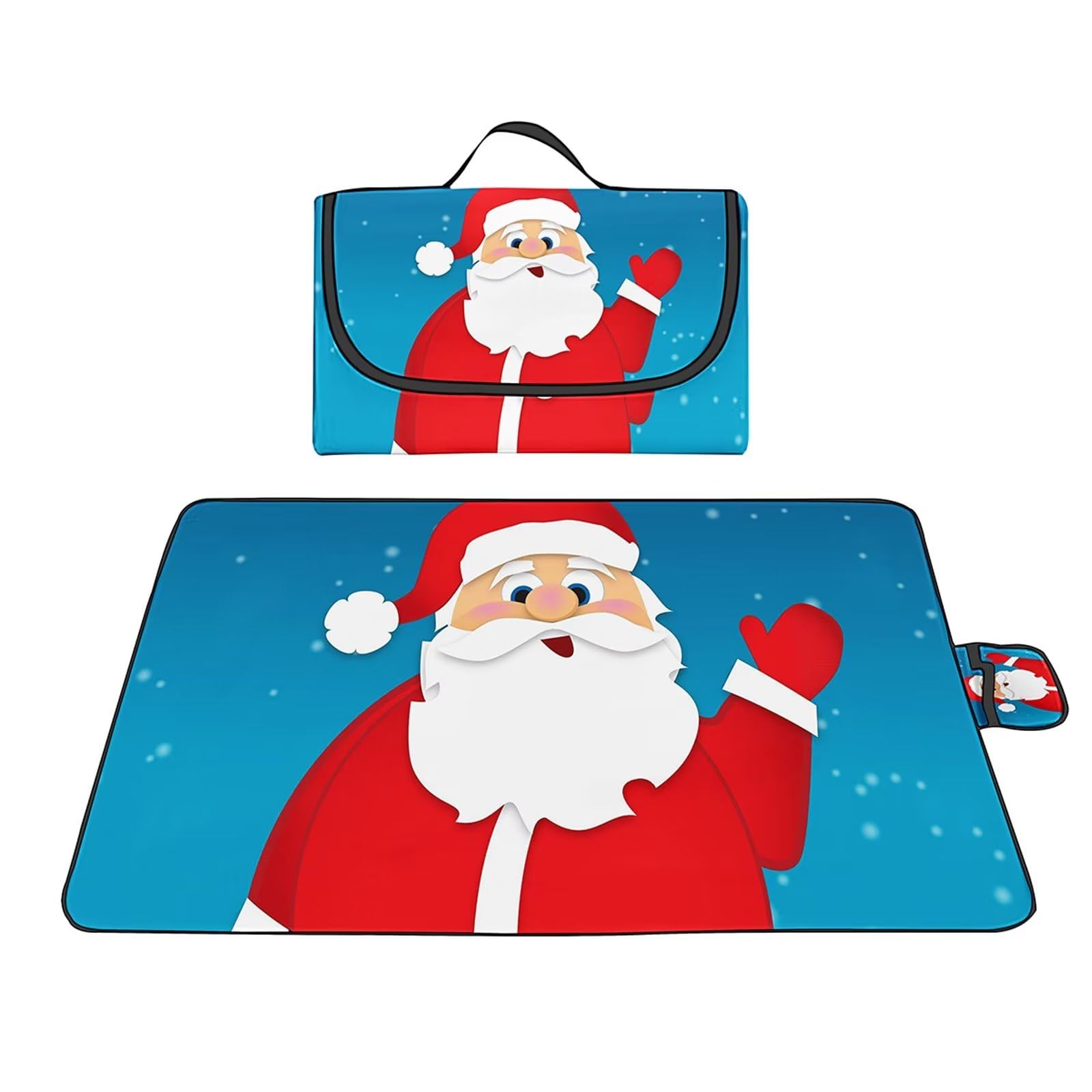 Couverture Pique-nique Imperméable 150x200cm,Couverture Plage Extérieure XXL Tapis de Plage,Mignon Père Noël rouge Camping Couverture étanche Pique-nique avec Poignée pour Camping Randonnée Parc Plage