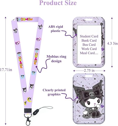 Miniatura 2 de Lindo portatarjetas con cordón, soporte de identificación de anime, carrete de identificación de estudiante, bolsa de cuello de dibujos animados,