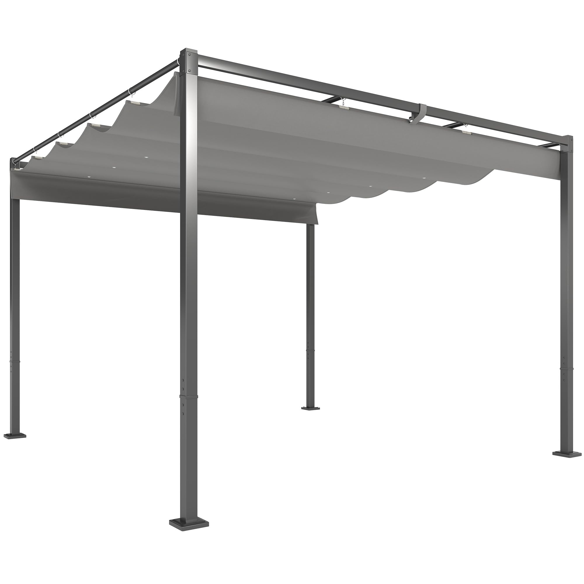 Outsunny Pergola Rétractable Coulissante 3 x 3 m, tonnelle de Jardin à Fixation magnétique Tissu Polyester Haute densité 180g/m² résistant aux UV, pour patios, Jardin, terrasse, arrière-Cours, Gris