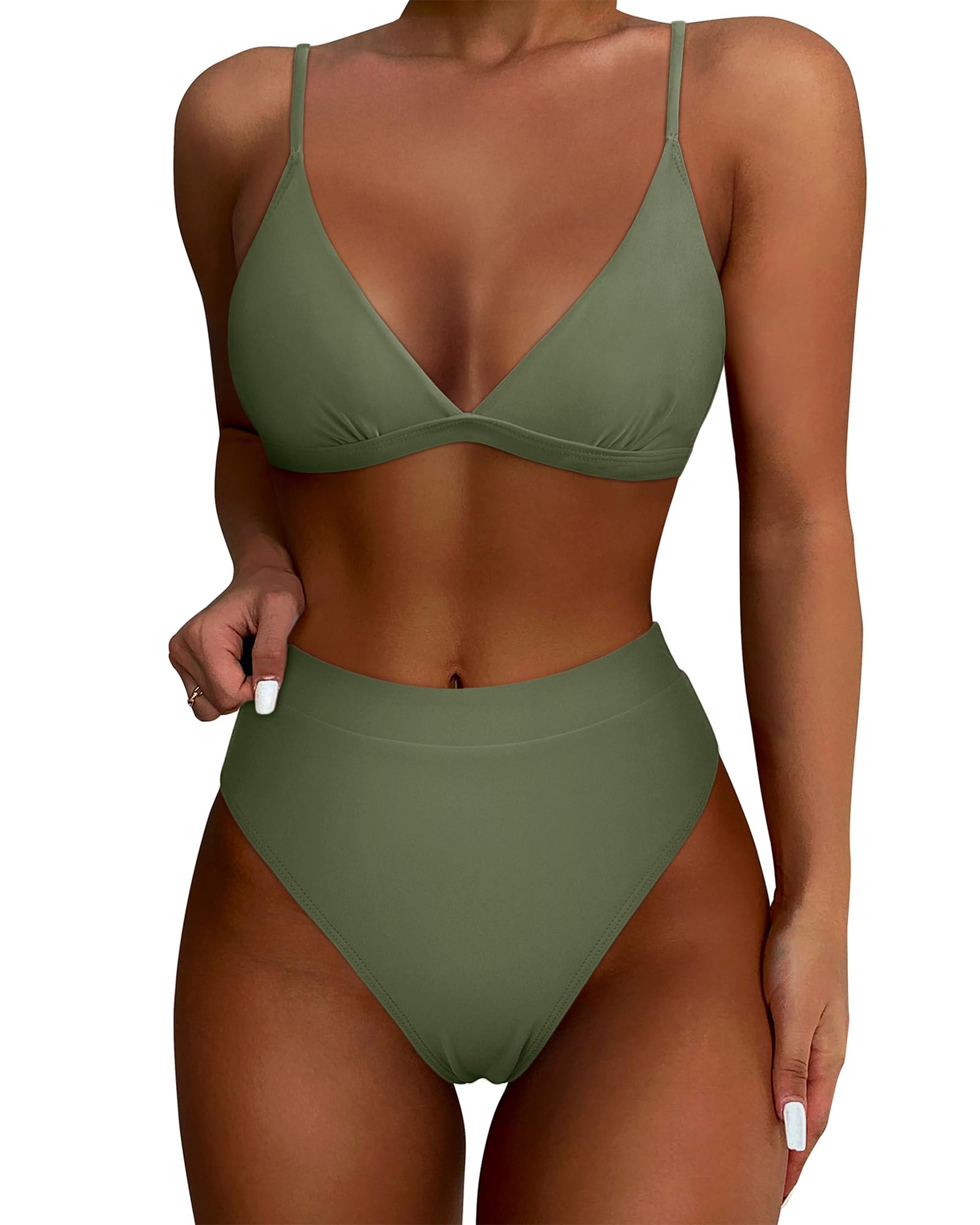 SUUKSESS Women High Waisted High Cut Bikini Set Sexy Triangle Two Piece Swimsuits
