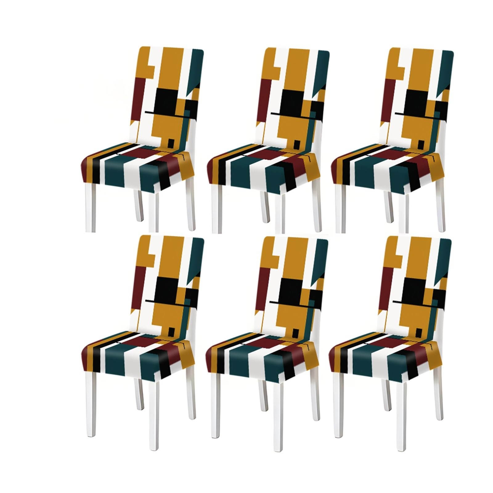 BOSUYBN Mid-Century Modern Geometric Color Block Pattern Print Dining Chair Covers Set Of 2/4/6, Stretch Slipcovers For Kitchen Dining Room Furniture Protectors for Home Dining Room(6PCSChair cover)
