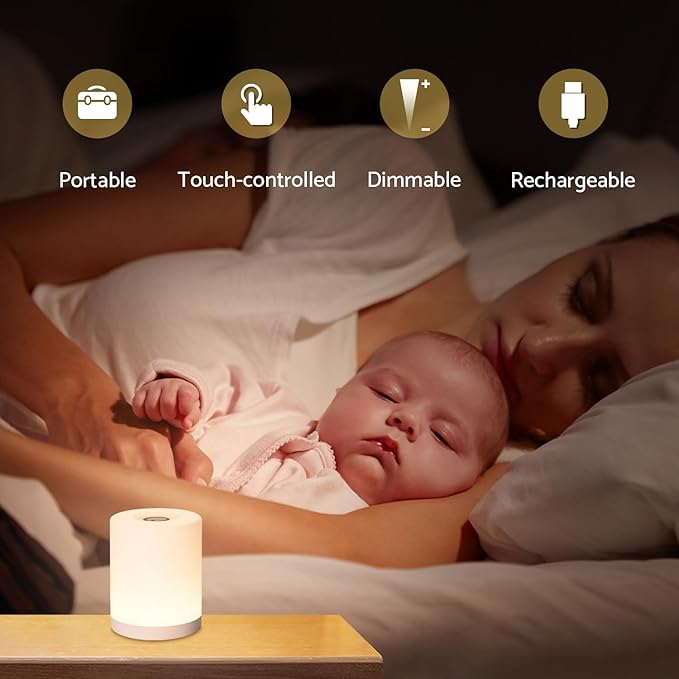 Lámpara de Mesa Noche Portátil Recargable Táctil LED Ambar miniatura 6