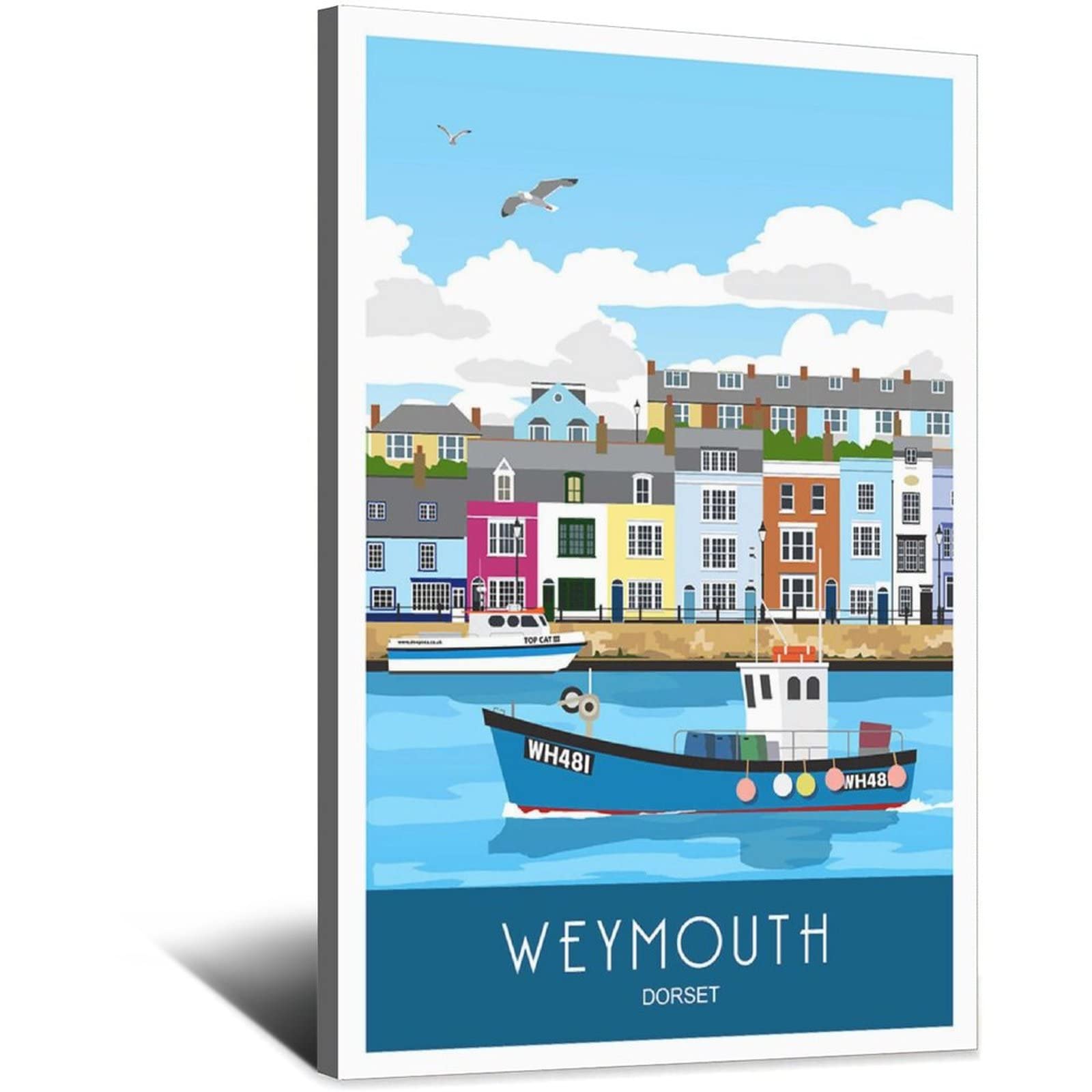 Uejd Frame-Style Vintage Weymouth Harbour Dorset Travel Poster Decorative Posters Modern Bedroom Canvas Art Poster Picture Painting Posters Wall Decor Art Gift