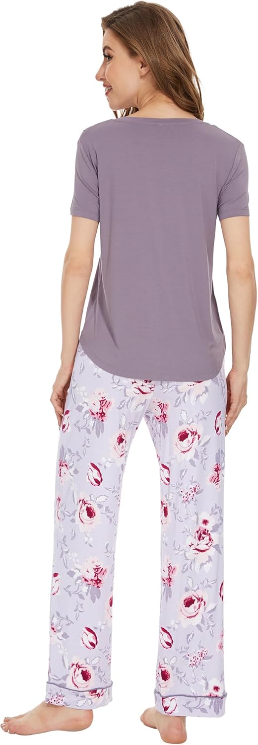 WiWi Pajamas for Women Pajama Sets Super Soft Short Sleeve Loungewear with Pants Cooling Pjs Lounge Set S-XXL - Image 2