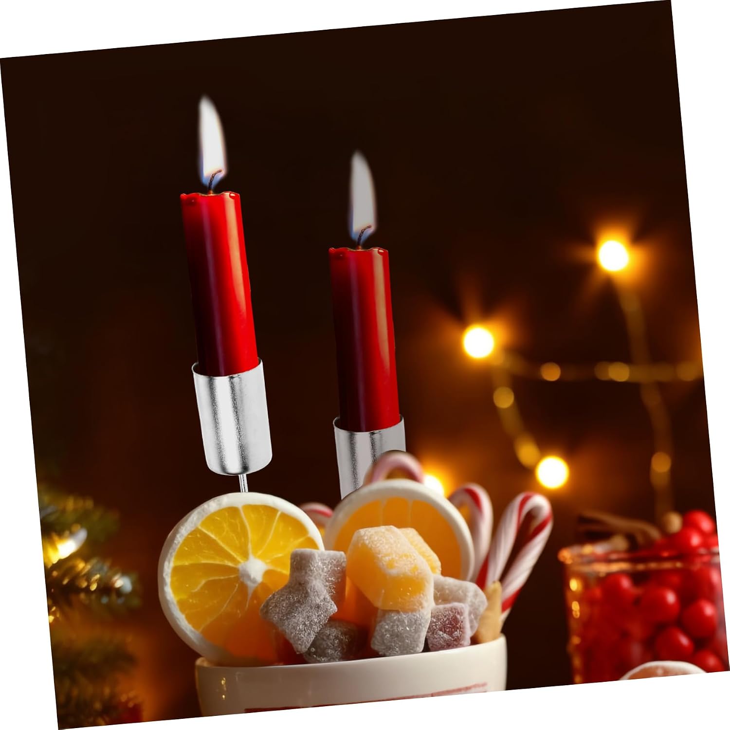 SOLUSTRE 5Pcs Silver Iron Christmas Candle Holders with Spike Candle Cups for Tree Decoration and Festive Party Ambiance Multipurpose Taper Stand for Holiday Dining and Home Decor