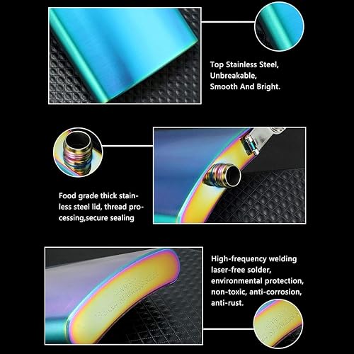 Miniatura 6 de GENNISSY Frasco de cadera de 10 onzas para licor, acero inoxidable 304, multicolor, a prueba de fugas con embudo y tapa nunca pierde, regalo