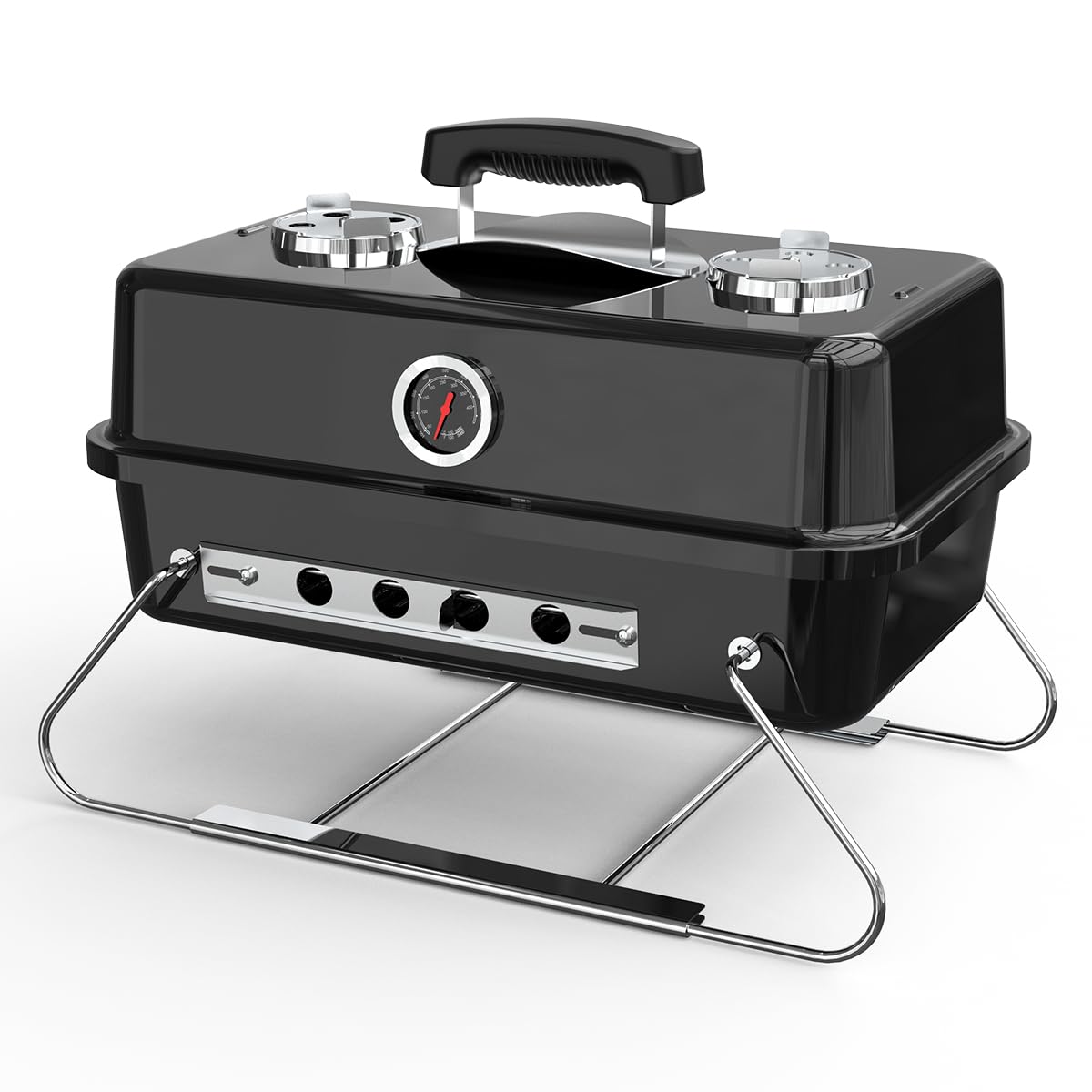 House of Home Portable Charcoal BBQ Grill – Compact Folding Barbecue with Thermometer, Heat Resistant Ash Catcher, Air Vents & Enamel-Coated Rack – Perfect For Camping & Garden Cooking (Black)