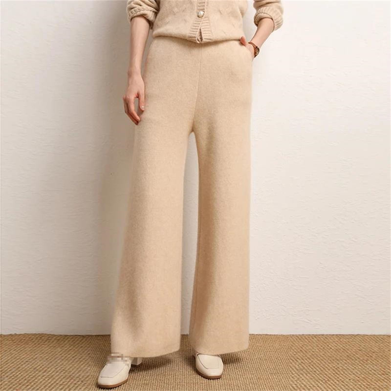 FULBHPRINT Autunno Inverno Donne 100% Cashmere Pantaloni A Vita Alta Maglia Cashmere Pantaloni Addensare Gamba Larga Leggings