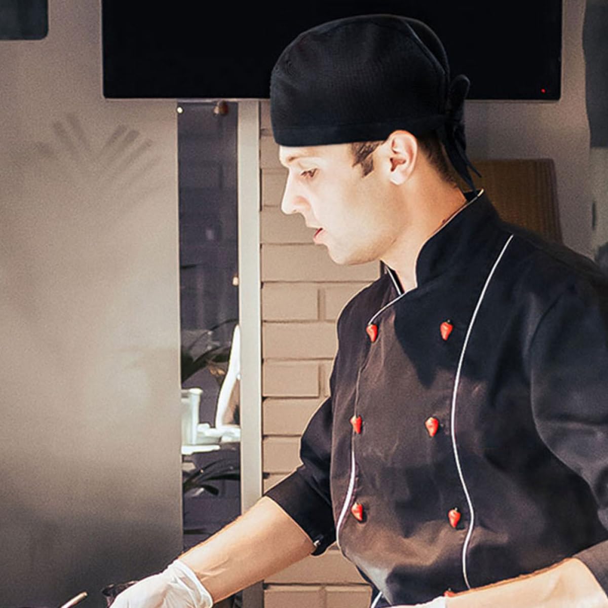 Artibetter Cappelli da Cuoco Fascia per Mantenere i Chioma Lontani dal Cibo Nero Unisex in Cotone Set da 10 Pratici e Funzionali Design Semplice per Ristorante e Cucina