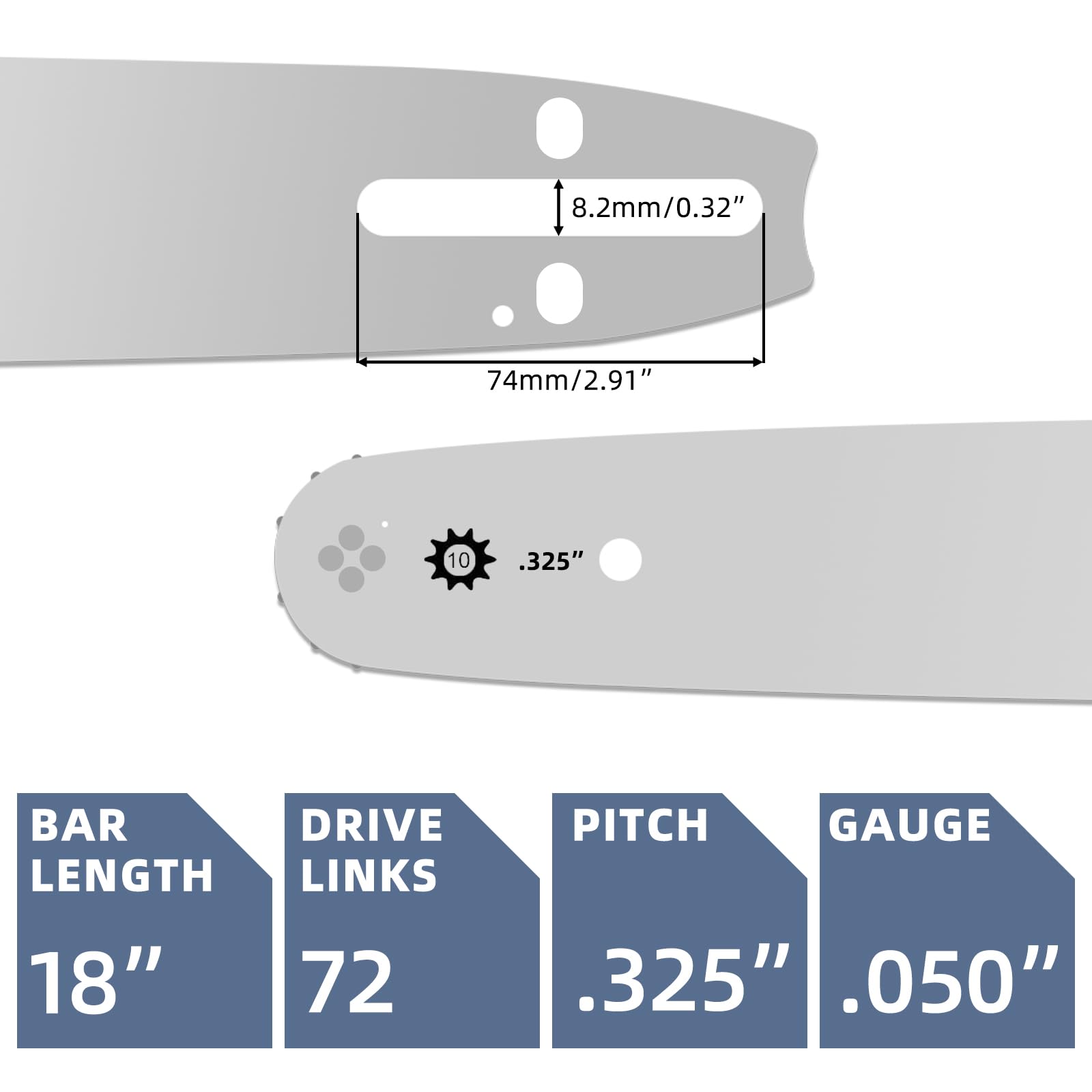 Drążek piły łańcuchowej 45 cali i łańcuch M72 pasują do Husqvarna, skok .825 cm, grubość 127 cm, 72 ogniwa napędowe, zamienne łańcuchy pasują do Husqvarna 435, 440, 545, 345, 345, 350, 51, 55 Rancher