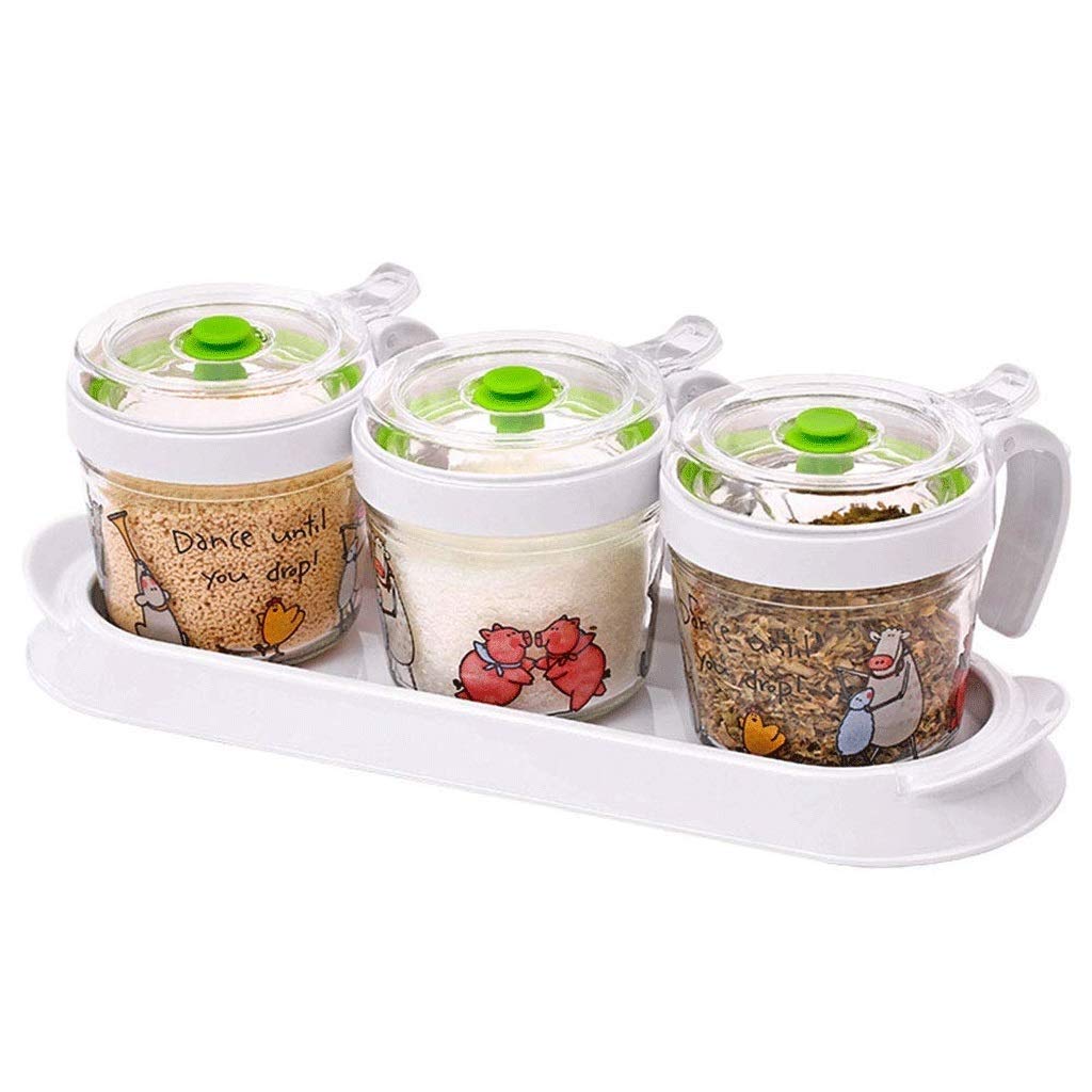 XYNSNDB GaRcan Caja Transparente para condimentos, 3 Piezas, Recipiente Transparente para Almacenamiento de condimentos para Especias, Sal, azúcar, vinagrera, tarros de condimentos con cucharas