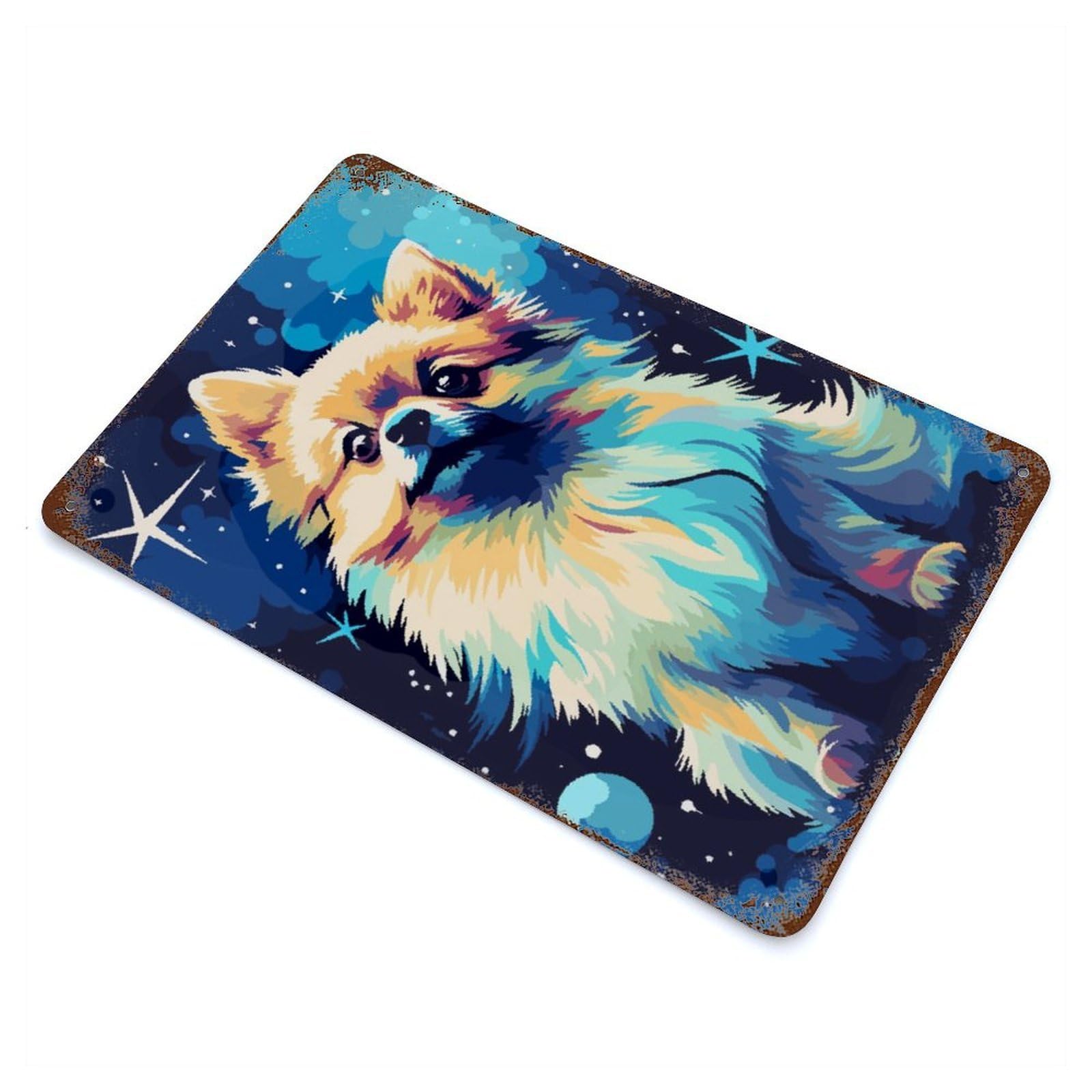 Pixel Art Pomeranian Dog Rust Effect Tin Sign 11.8"x7.9", Novelty Wall Decor for Garage, Pub Or Kitchen