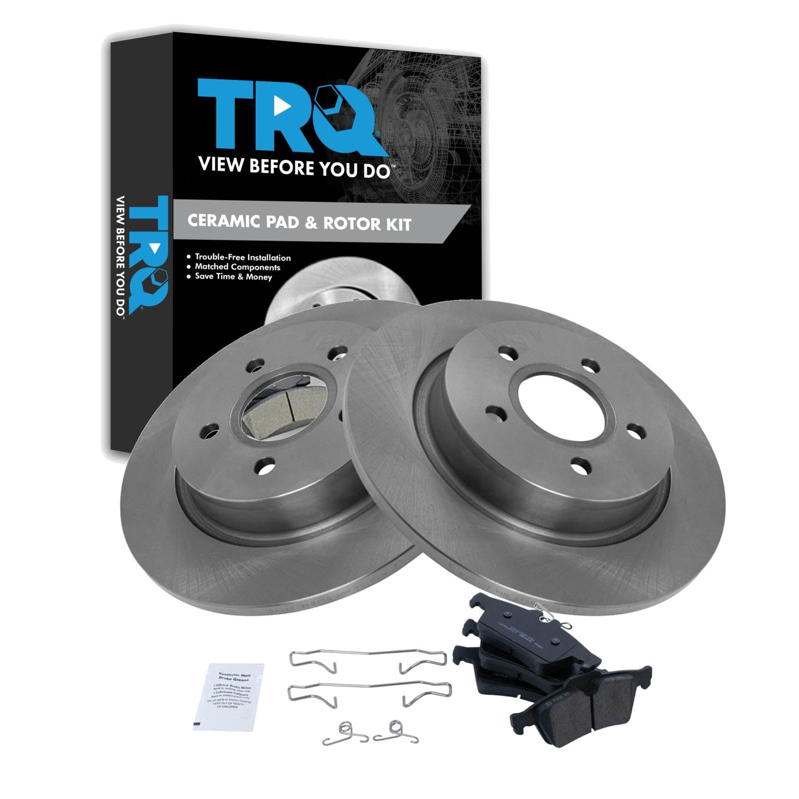 TRQ Rear Brake Pad and Rotor Set Ceramic Compatible with 2008-2013 Volvo C30 2006-2013 C70 2006-2011 S40 2006-2011 V50