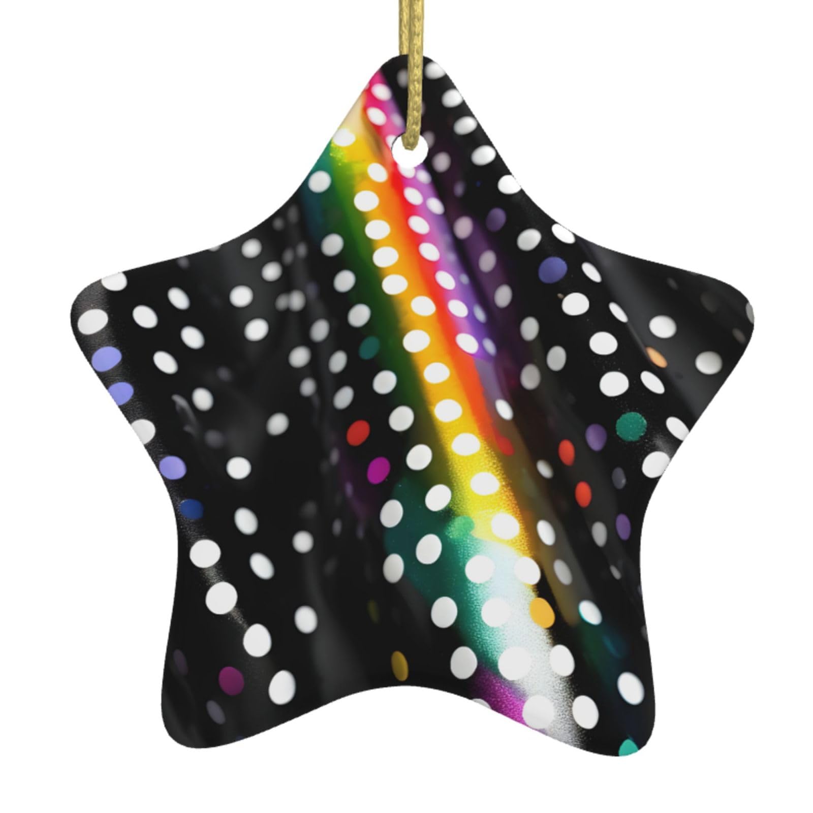 Nbtghga White Glitter Rainbow Polka Dot Stripe Black And Print Christmas Ornaments, Ceramic Hanging Ornament, Round Shape Decorations