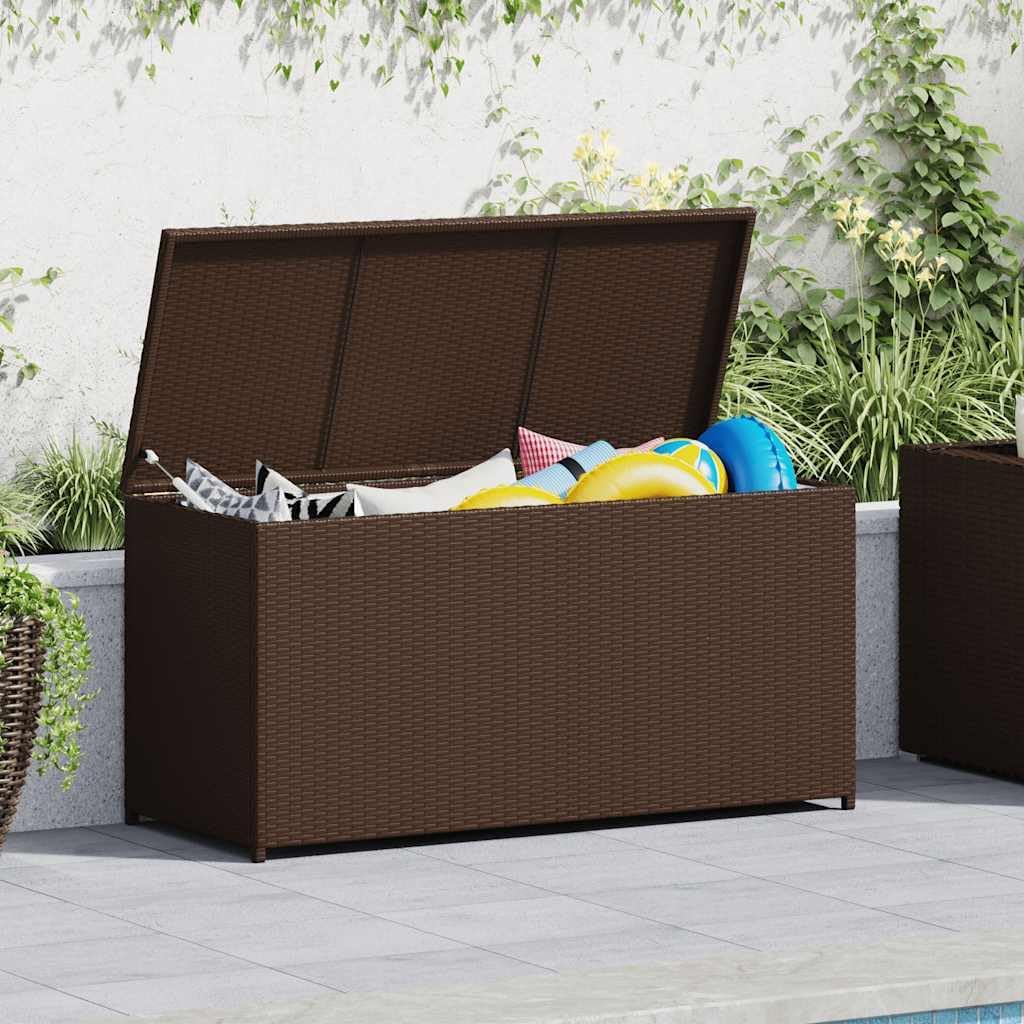 vidaXL Garden Storage Box Poly Rattan Brown Bench Storage Box