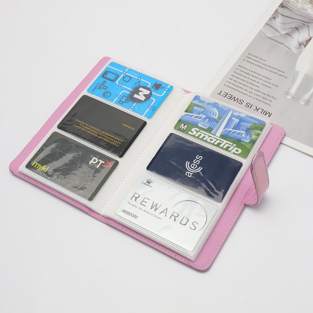 Etui na wizytówki, skóra PU, organizer na karty kredytowe, z 96 przegródkami na karty, przenośny uchwyt na wizytówki, książka, album fotograficzny 7,6 cm, książeczka, różowy, Carry-On, Różowy