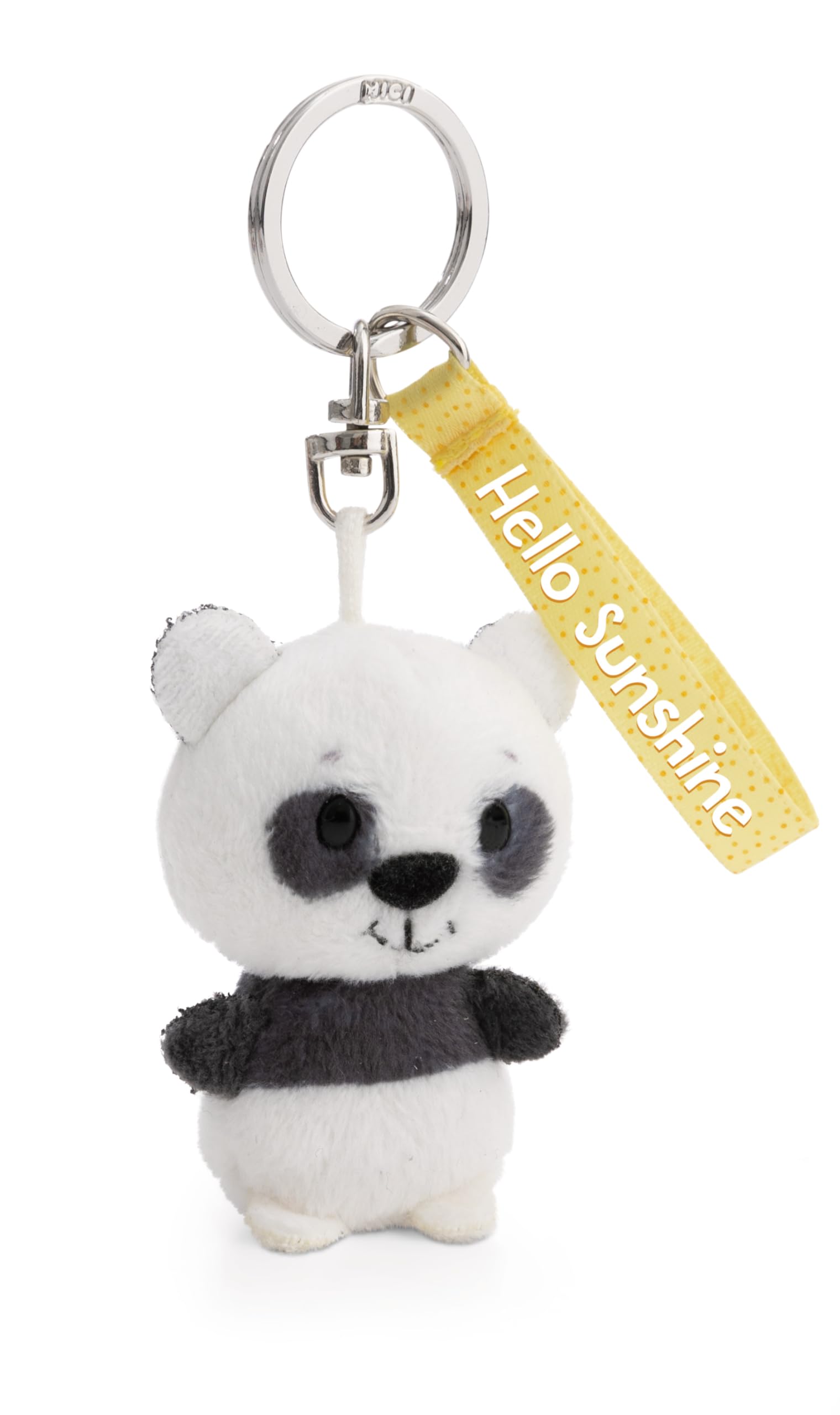 NICI Keyholder panda Hello Sunshine 5cm white - Soft toy companion cuddly animal pendant with metal ring to hang on keys, cord, bag, and more