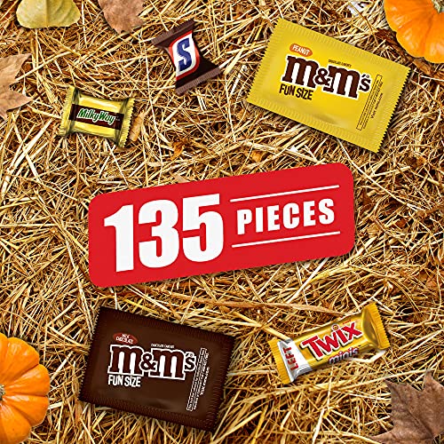 M&M's Milk Chocolate, M&M's Peanut, Snickers Chocolate Candy, Twix Caramel Cookie Bar & Milky Way Caramel Milk Chocolate Bulk Halloween Candy Assortment, 53.26Oz (135 Pieces) #TOP2
