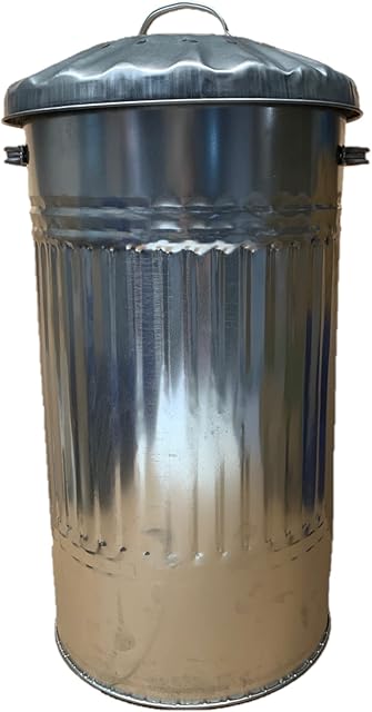 KetoPlastics Slim Metal Bin with Dustbin Lid Strong Galvanised 45 Litre Straight Sided Bin Ideal for the Home, Kitchen Rubbish, Waste, Outdoor Bin, Indoor Bin, Animal Feed, Pet Food Bin - 45L