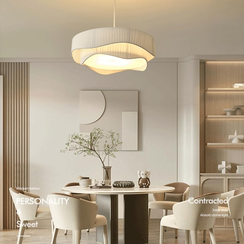 Danish Wabi-Sabi Linen Pendant Light – Irregular Round Pleated Shade, Dimmable, Height Adjustable, E27, For Farmhouse & Modern Interiors