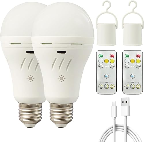 Bombillas recargables con control remoto, 700 lm, batería de 2600 mAh, bombilla de emergencia para cortes de energía y campamento al aire libre, 3