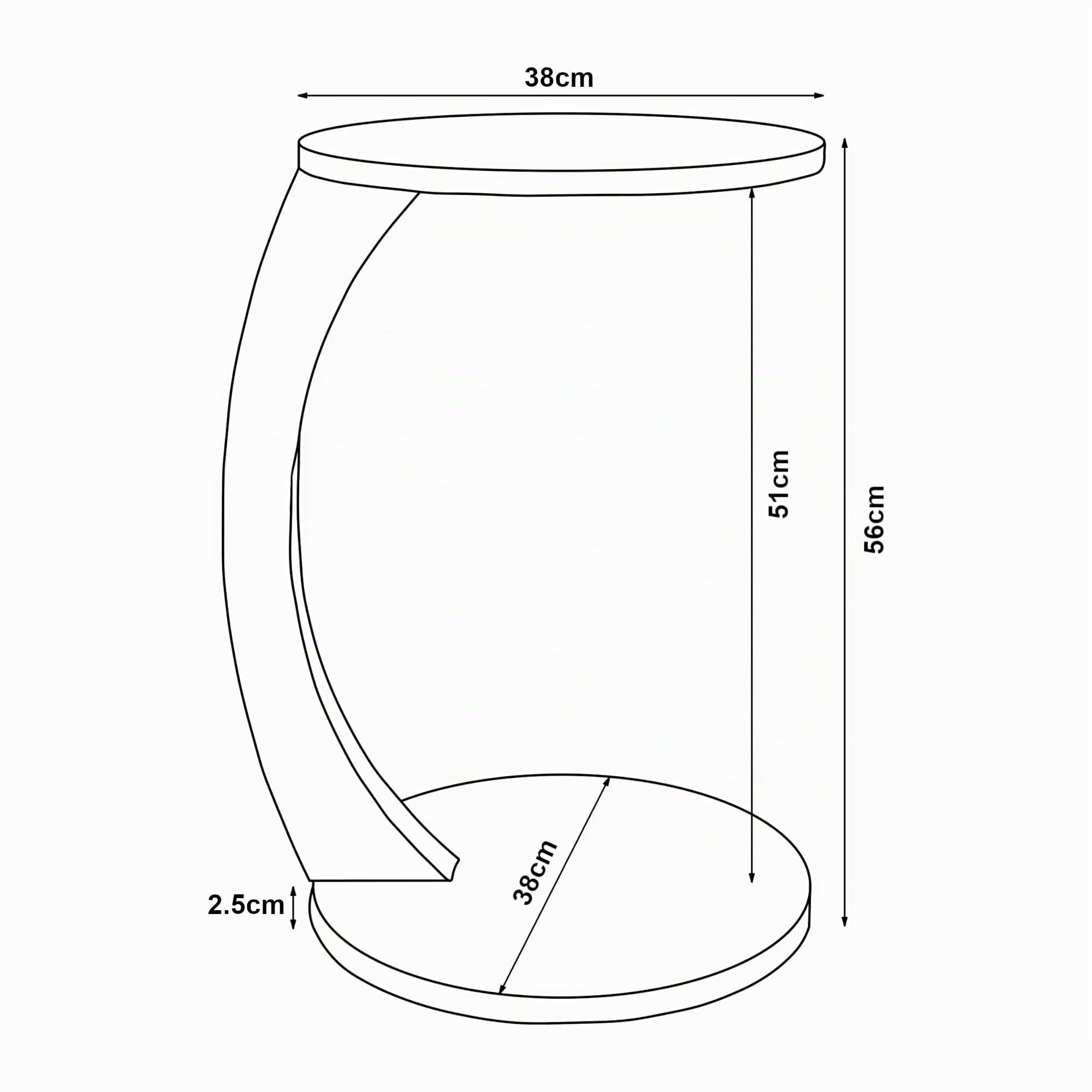 [en.casa] Mesa Auxiliar Holeby en Forma de C Mesa de Centro Redonda Mesita de Salón con 4 Ruedas Uso Versátil 56 x Ø 38 cm - Color Arenisca