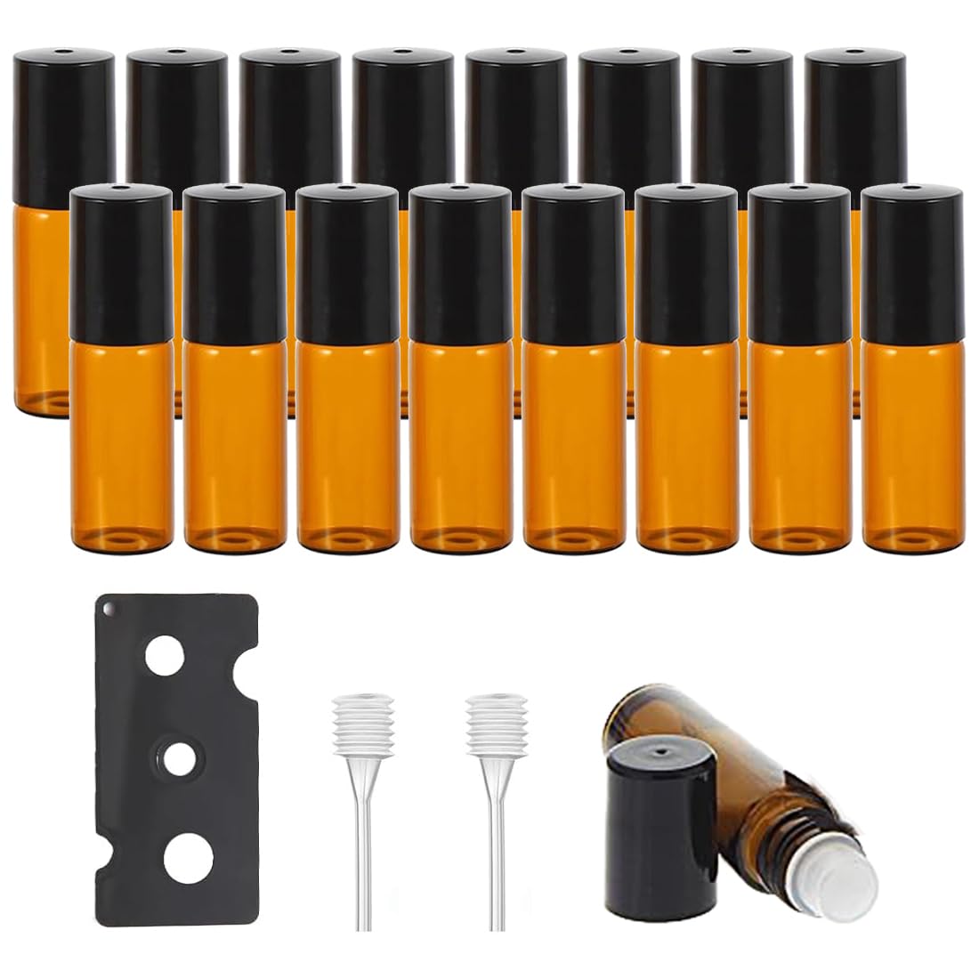 16 Pack Roll on Botella Vacía 5ml para Aceites Esenciales, Botellas de Vidrio con Rodillo de Acero Inoxidable, Vidrio Marrón para Protección contra la Luz