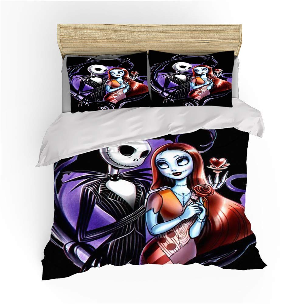NICHIYO The Nightmare Before Christmas Bedding Set - Duvet Cover and Pillow Case, Microfibre, 3D Digital Print Three-Piece Bedding Set (Duvet Cover + Pillow Cases) (8, Super King 220 x 260 cm)