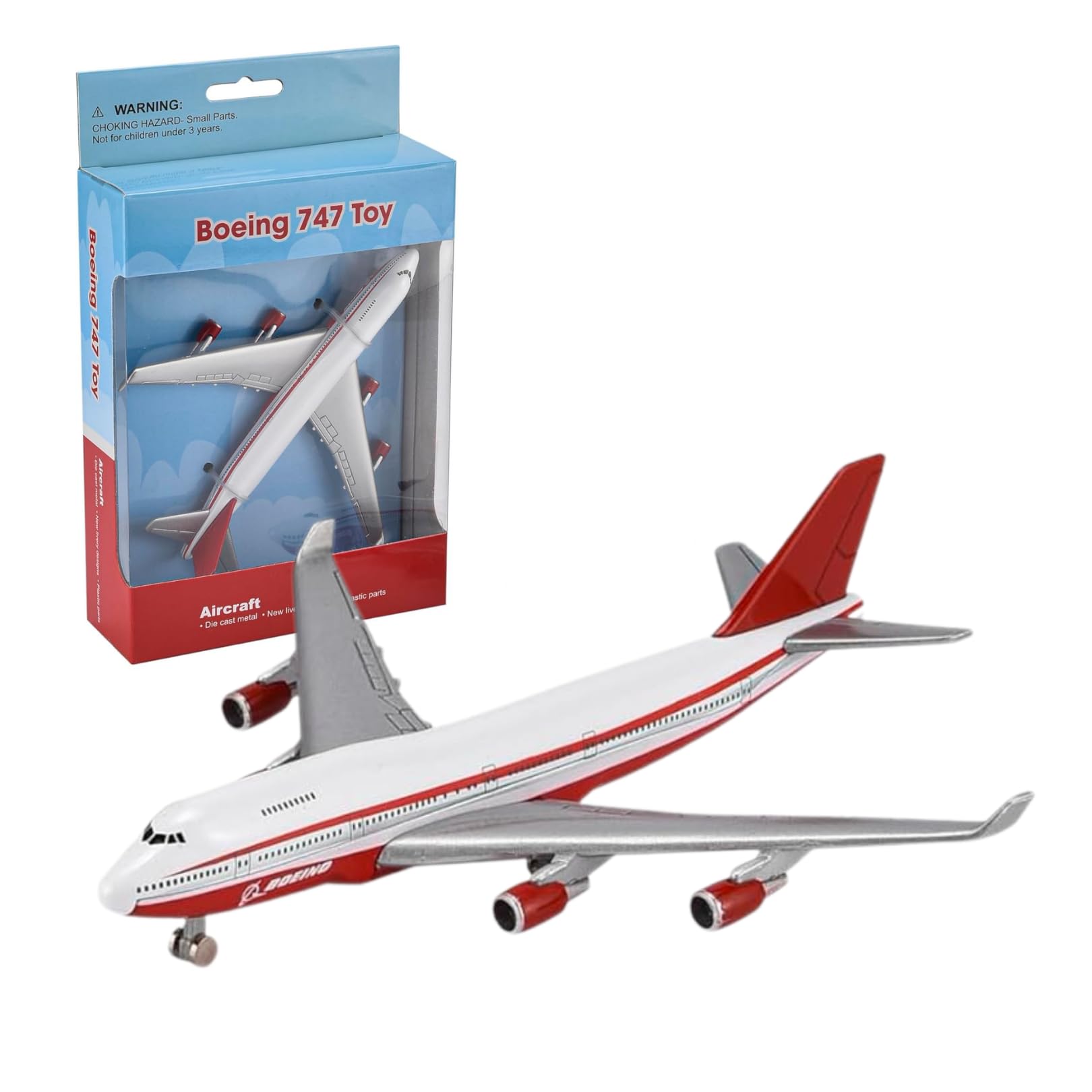 AeroClix Business Jet Boeing 747-400 Toy Plane Model for Children, Aged 3+, Rotating Wheels - 13.7 cm long, White and Red