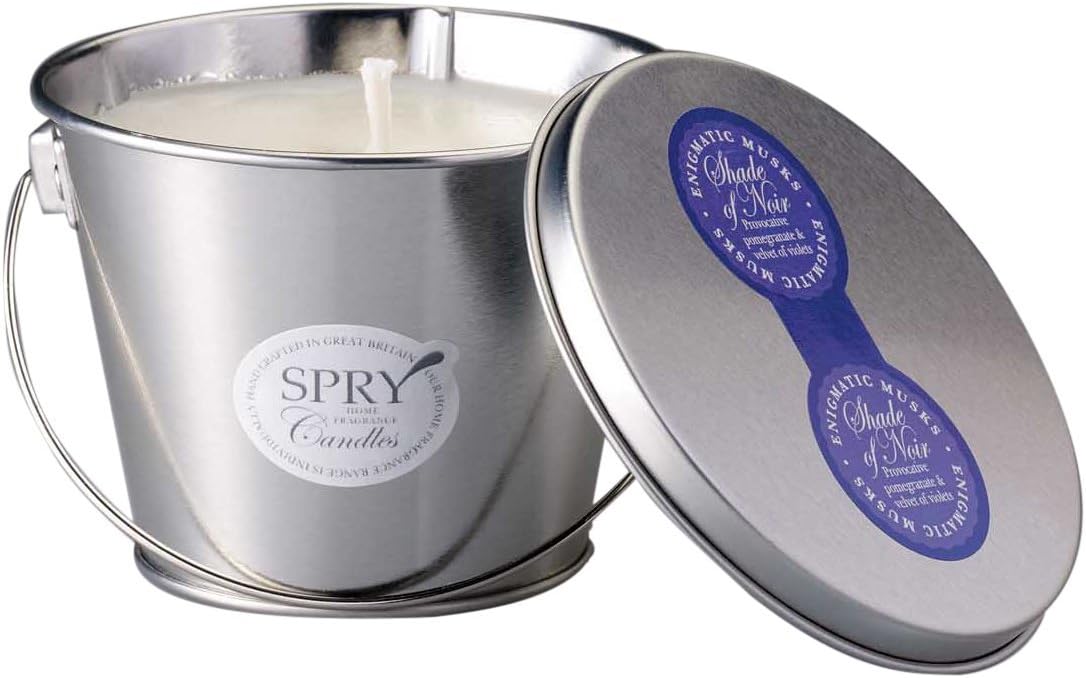 spry Candles Pail Candle, Shade of Noir, Silver