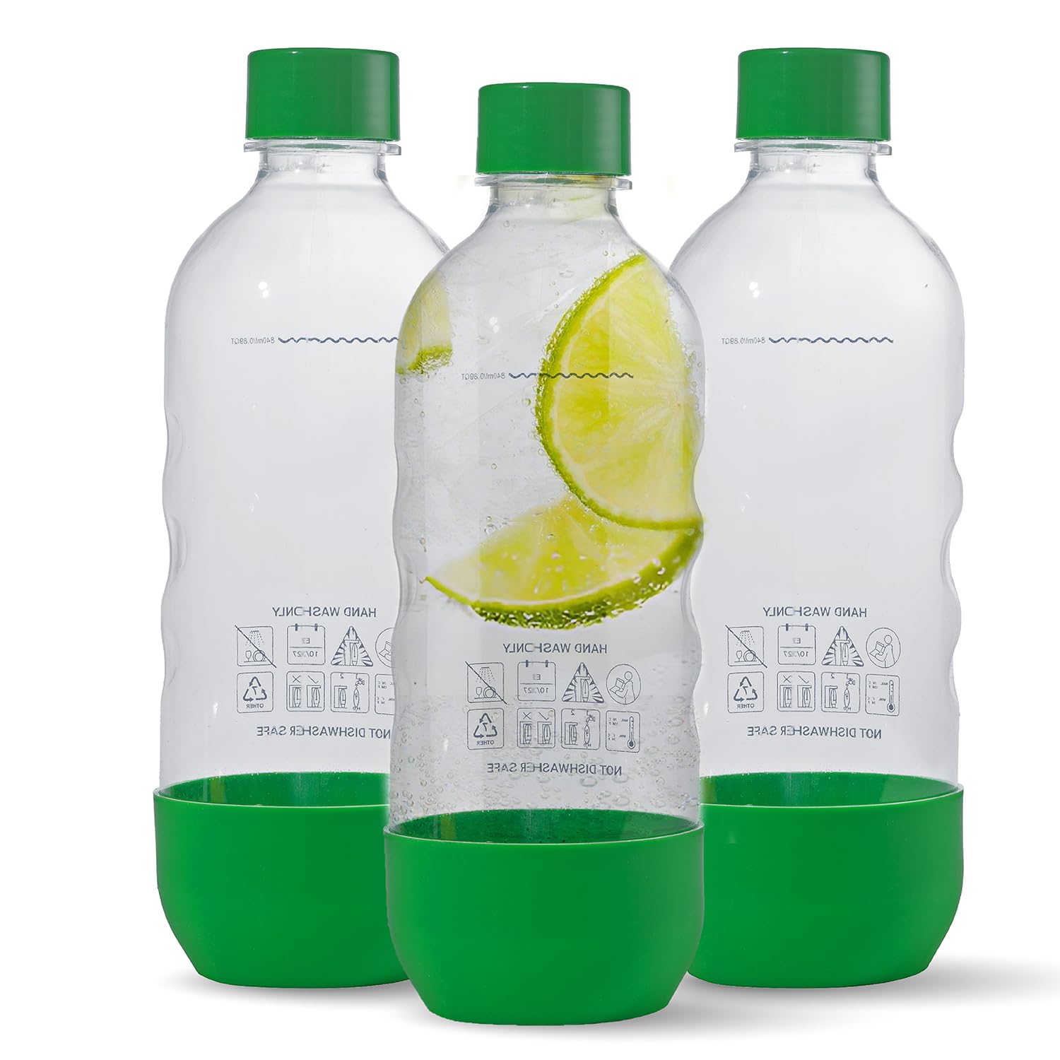 Ersatz-Sprudelwasserflaschen für SodaStream, 1 Liter, BPA-frei und auslaufsicher (kompatibel mit Fizzi, One Touch, Jet, Source, Play, Genesis, Power-Modellen), 3 Stück (grün)