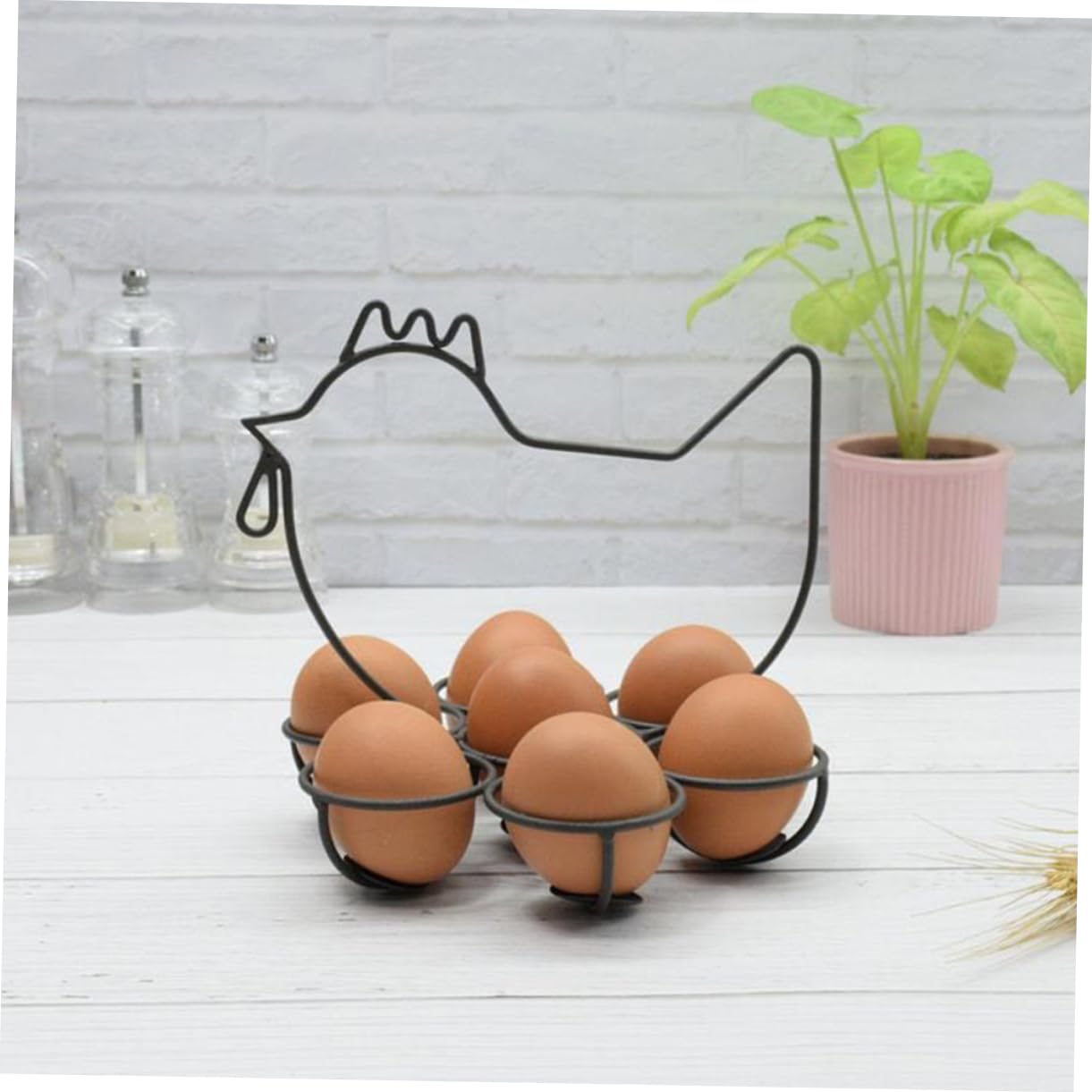 Organizador de Huevos de Cocina de Metal Negro Diseño de Gallina, Soporte Estable y Exhibición Decorativa para Encimera