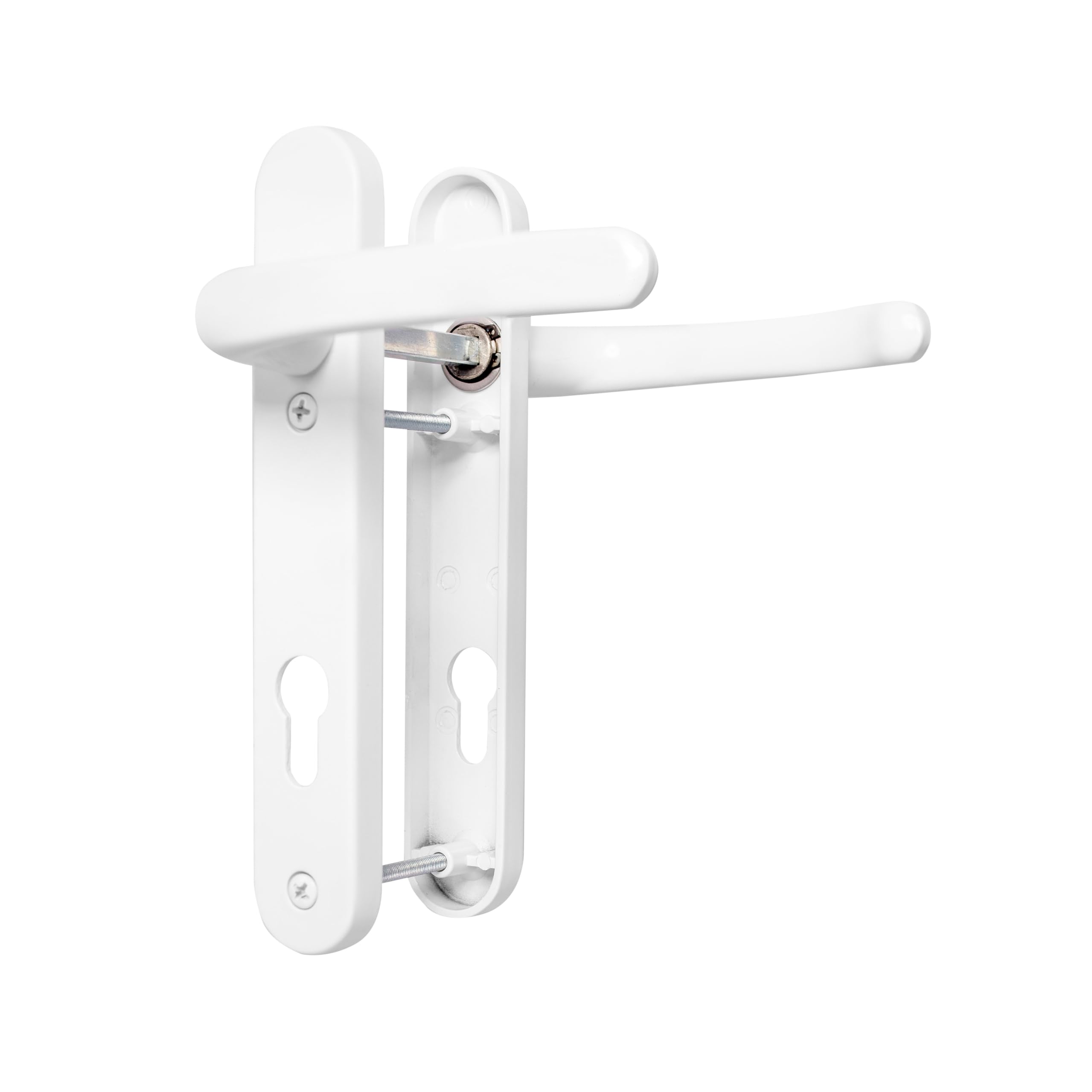 TSS UPVC Door Handle Set, 92mm PZ (Centres), Lever/Lever, Screw to Screw 122mm with Backplate 212mm x 34mm