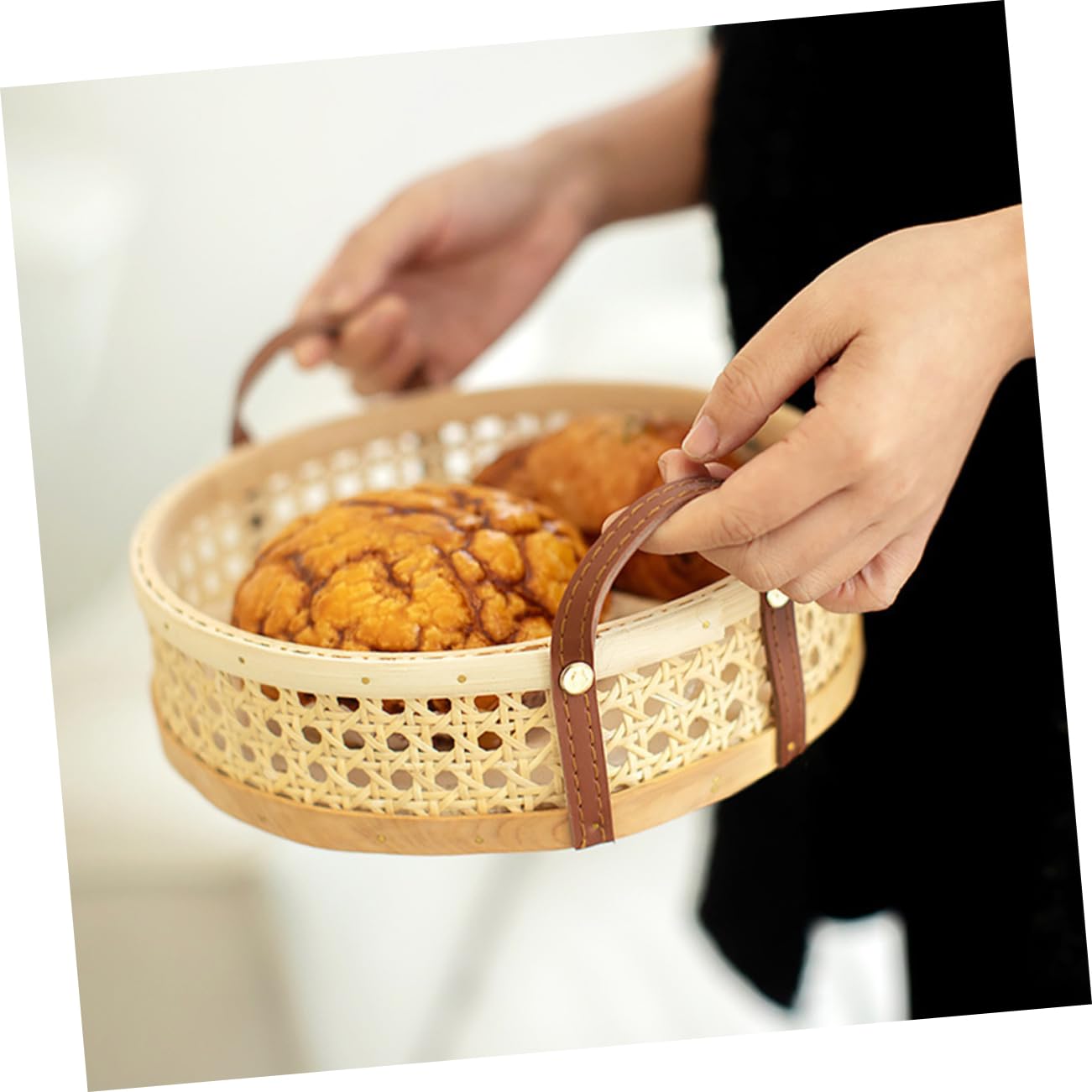 STOBAZA Rattan Basket Food Basket Fruits Basket Woven Baskets Wicker Bread Baskets Rattan Tray Decorative Basket Round Key Bowl Basket Woven Storage Baskets Desktop Woven Basket