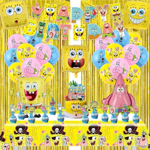 Philoctes Décoration Anniversaire l'Éponge, 40 Pièces Kit de Ballons, Dessin Animé, Gateau Deco pour Fille et Garçon, Ensemble de Fête à Thème pour Enfants