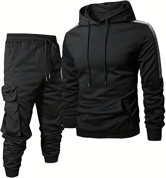Men's Tracksuit with Hood Casual Fit Long Sleeve Pullover Tracksuits Set Hoody Sweatshirt and Sweatpants Jogging Suit Warm Hoodie and Cotton Fleece Joggers Pants Sweatsuit Autumn Winter Outfits