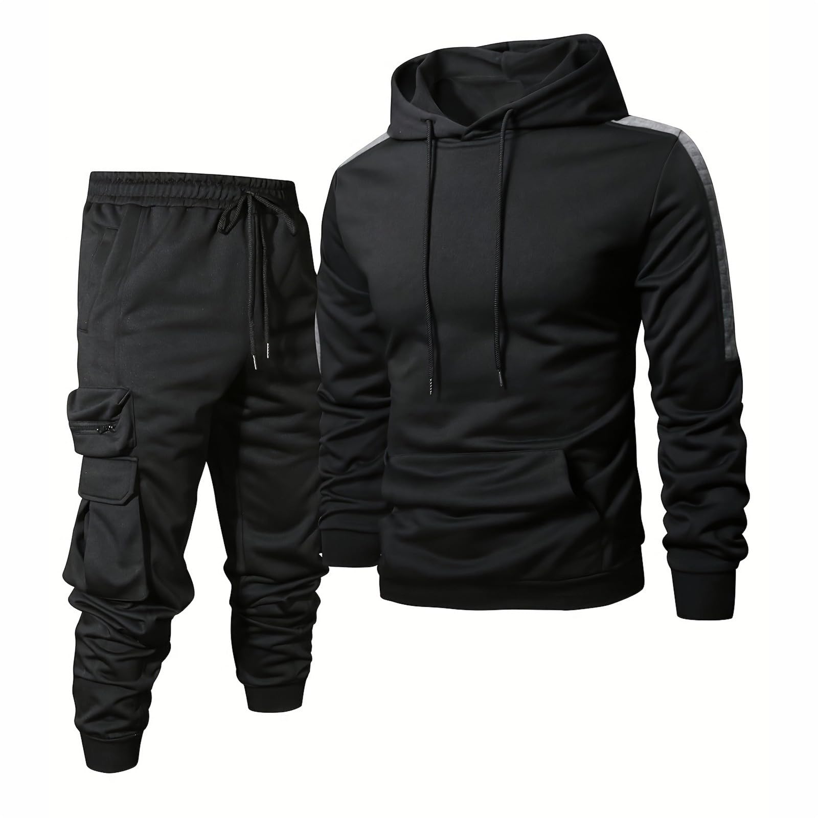 Générique Set di 2 pezzi da uomo in cotone top e pantaloni da jogging sportivi casual leggero a maniche lunghe relax estate morbido fondo elastico tuta abbinata A101