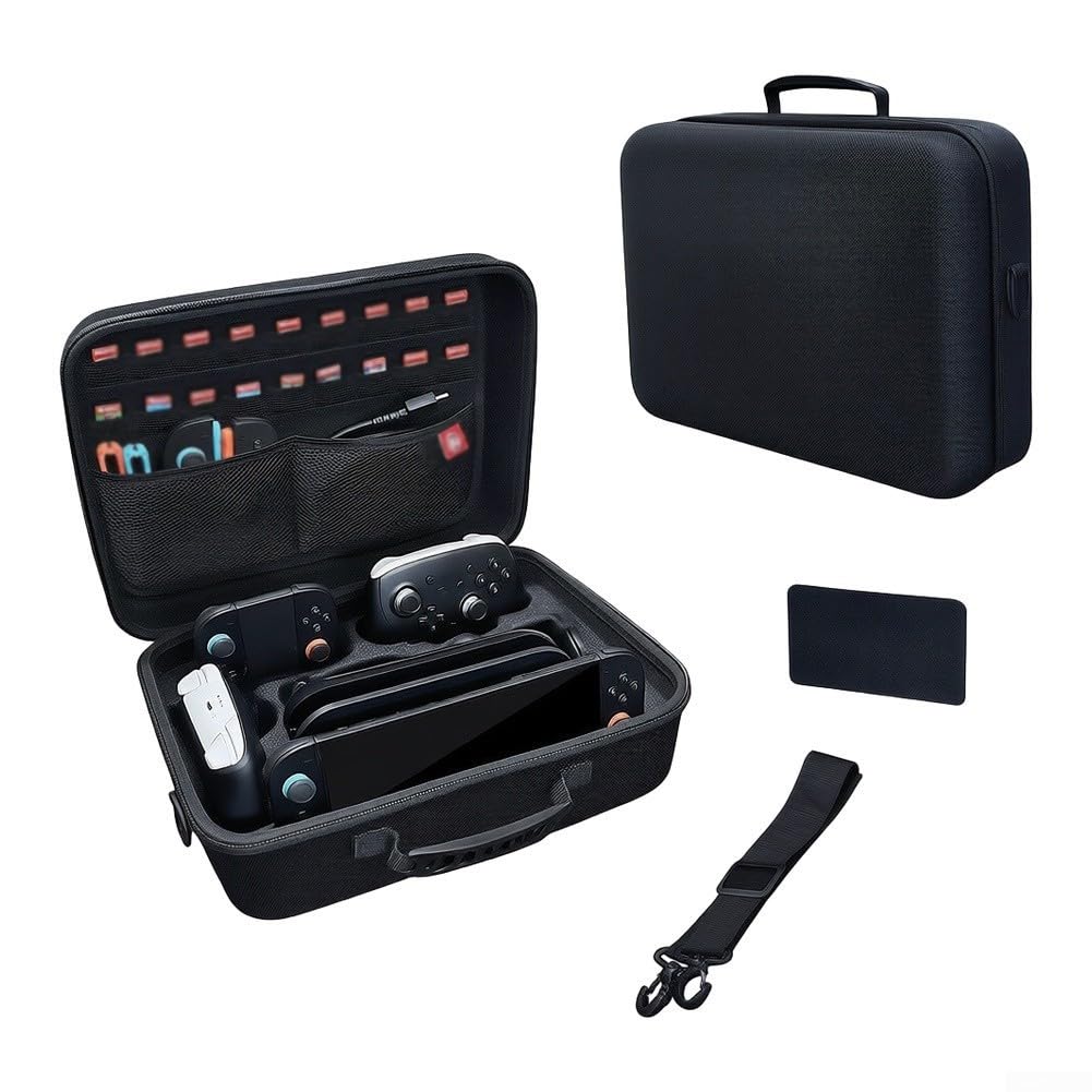 Funda rígida de transporte para Switch 2, bolsa de almacenamiento de viaje EVA a prueba de golpes con ranuras para tarjetas de juego, correa de hombro y organizador para consola, muelle, controlador