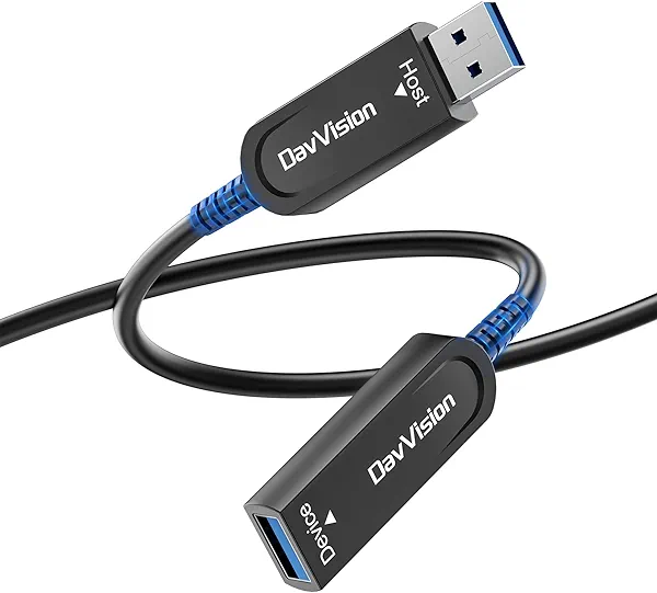 DavVision USB 3.2 Extension Cable 33 FT, Fiber Optic USB Cable 10Gbps Male to Female, Ultra Long Distance for Business Solution,Security Surveillance,VR/AR,Video Conference,3D Scanning,Machine Vision